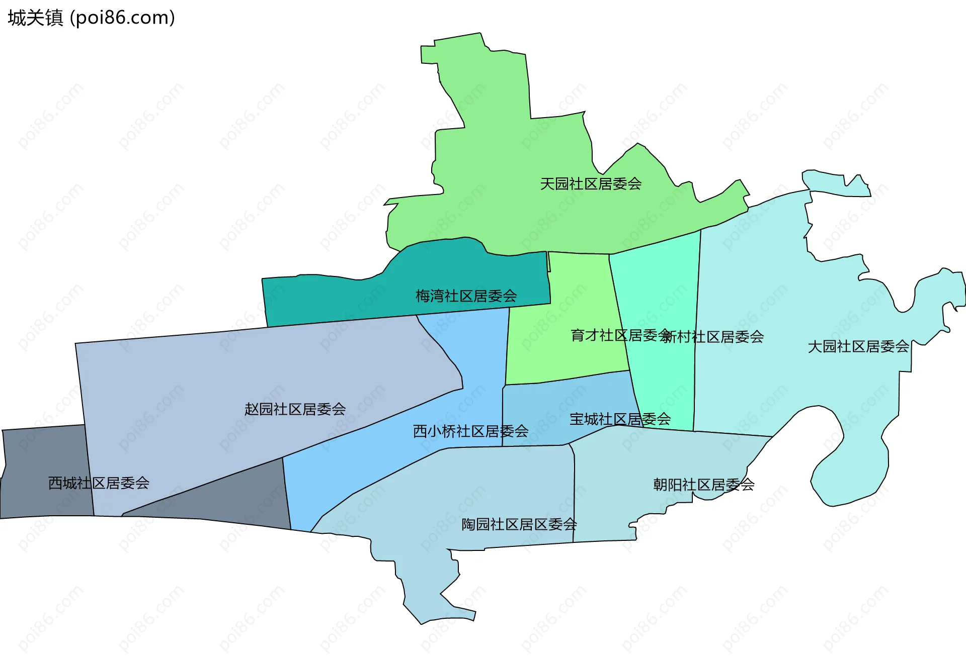 城关镇边界地图(五级行政区划)
