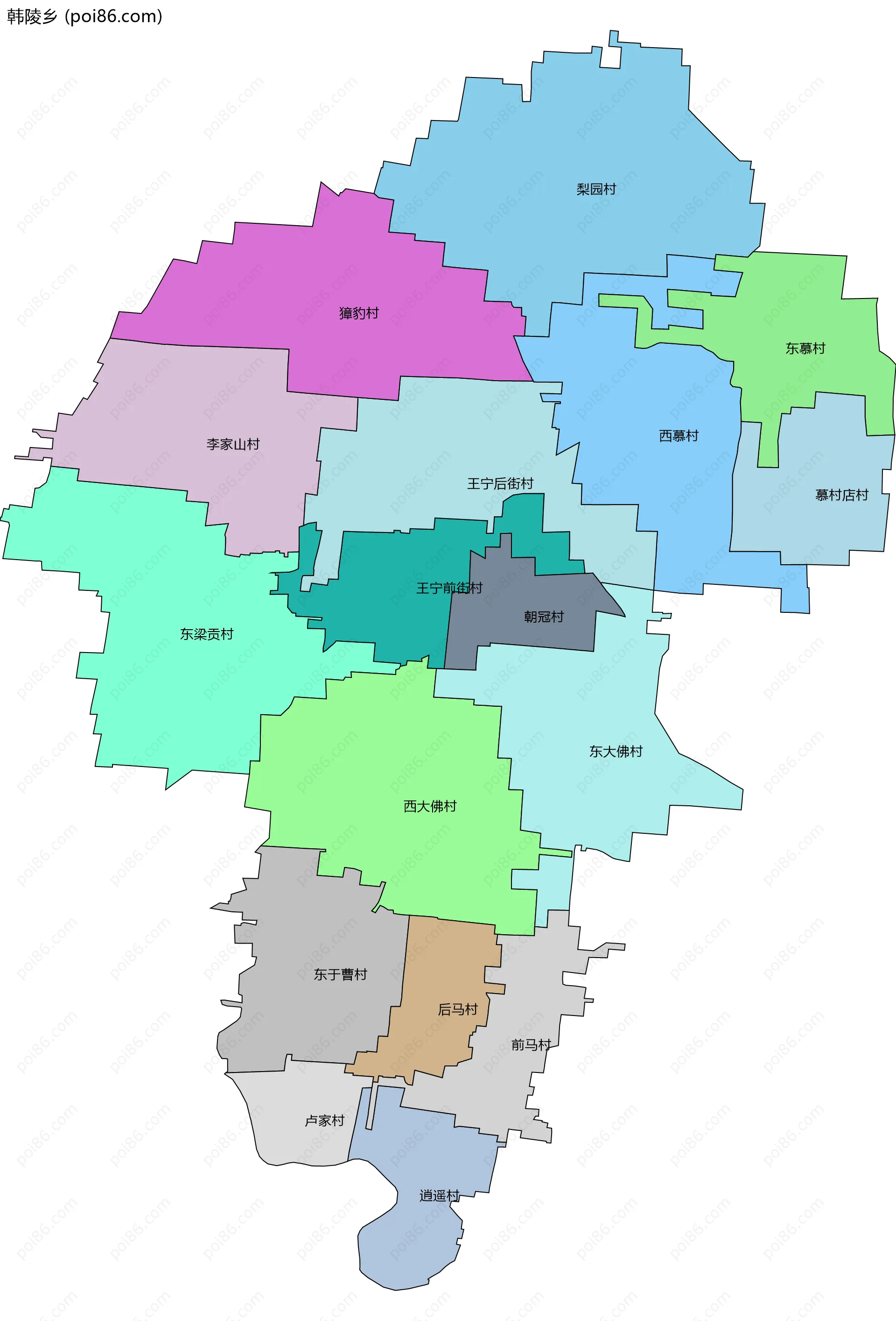 韩陵乡边界地图(五级行政区划)