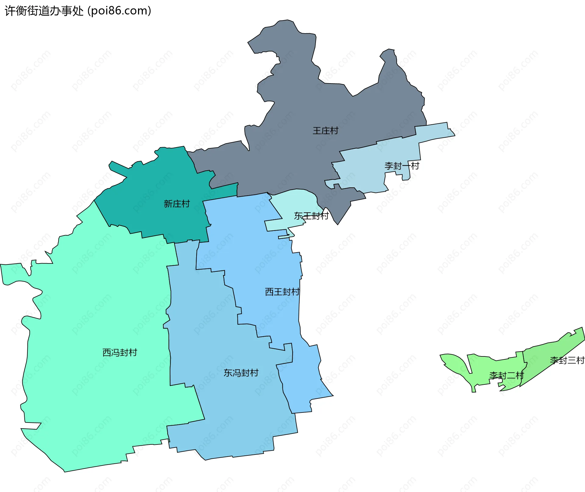 许衡街道办事处边界地图(五级行政区划)