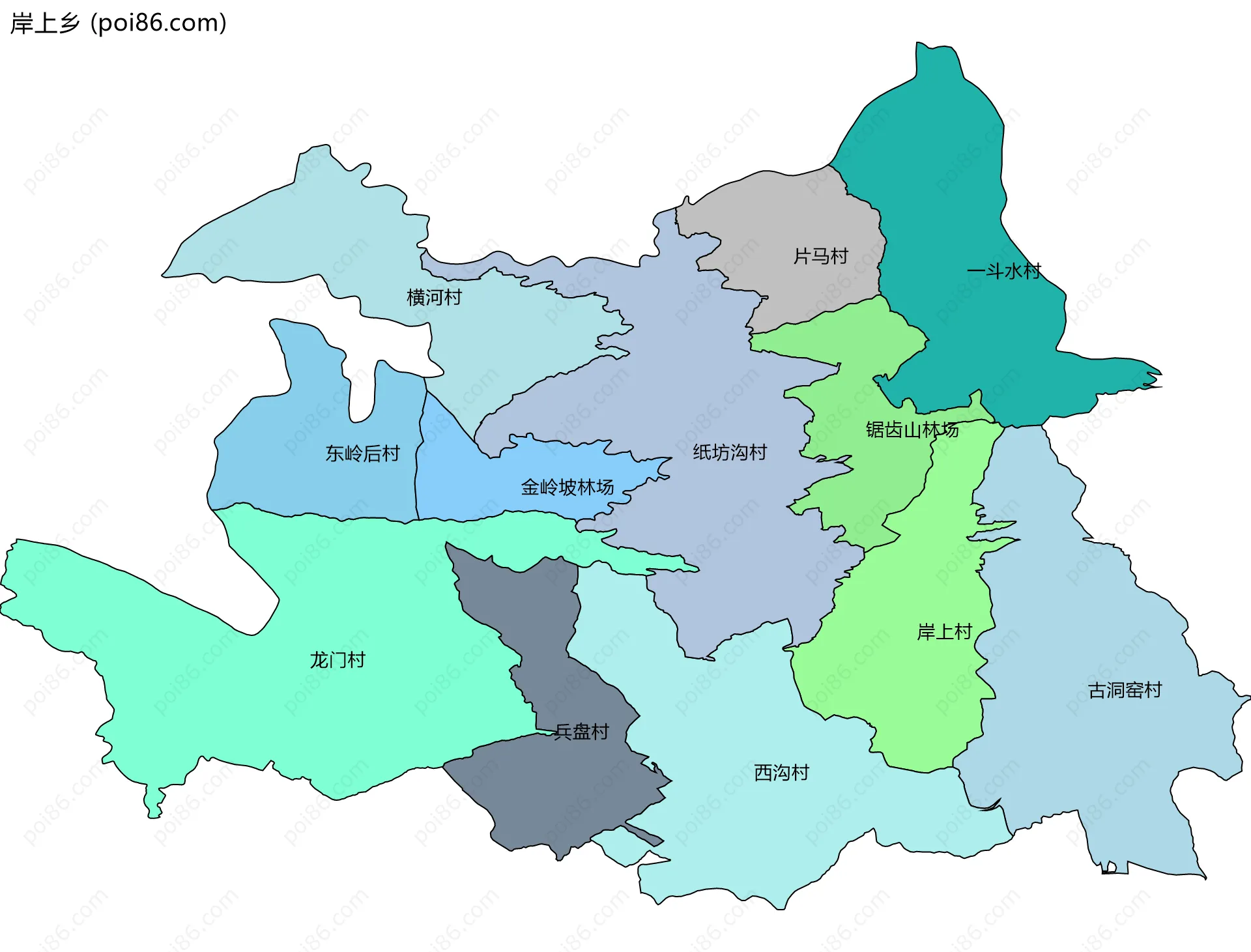 岸上乡边界地图(五级行政区划)