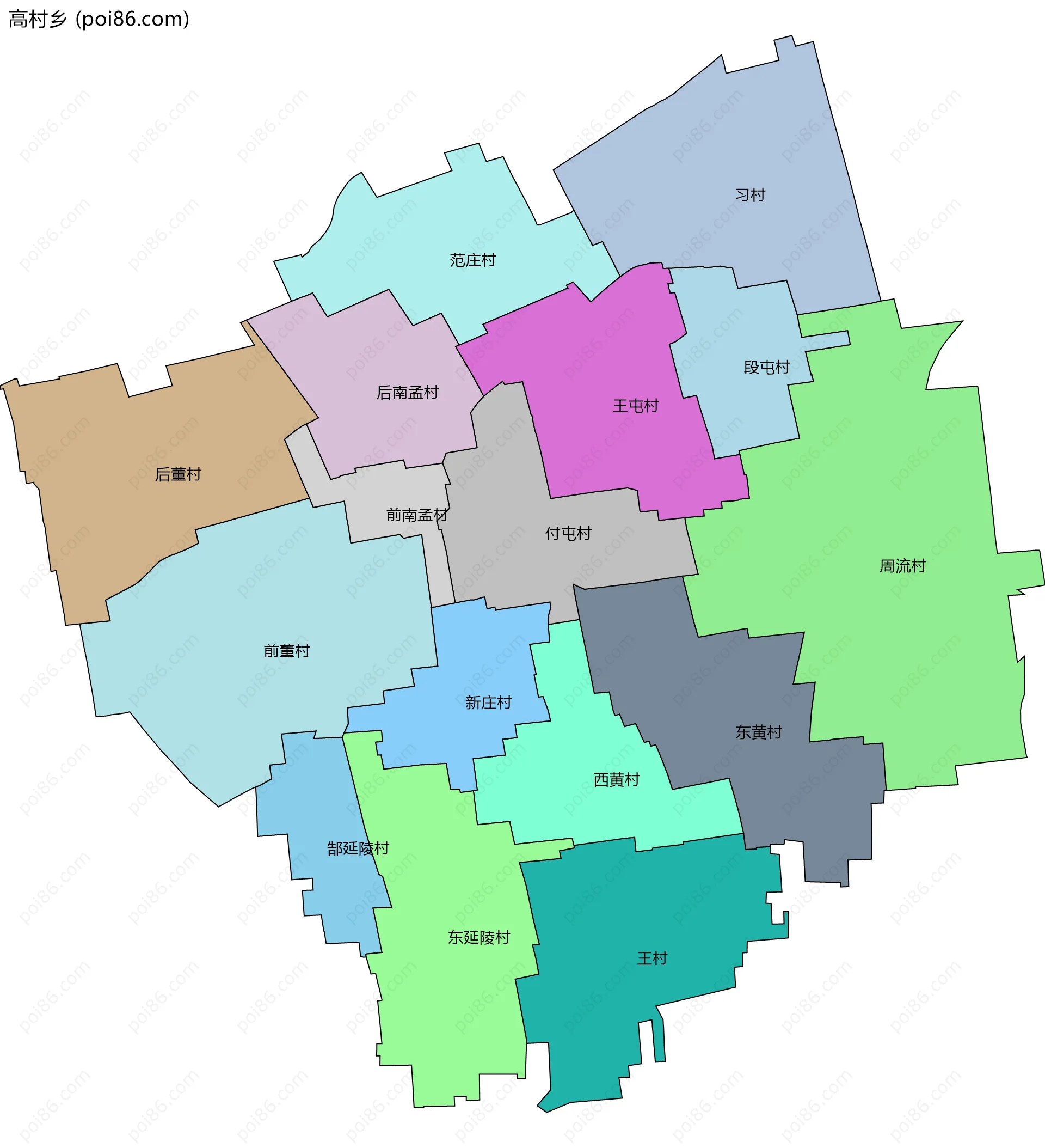 高村乡边界地图(五级行政区划)