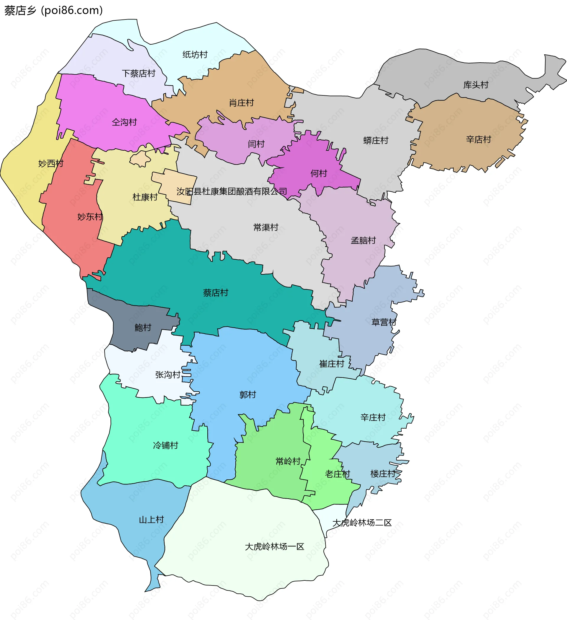 蔡店乡边界地图(五级行政区划)