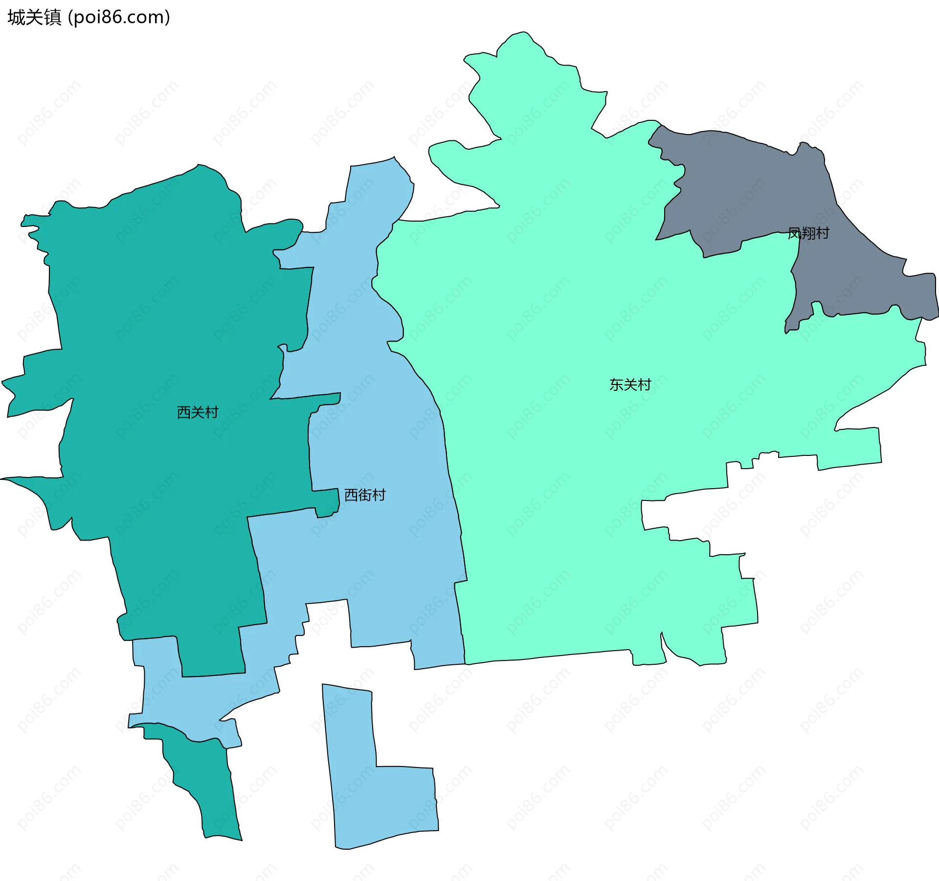 城关镇边界地图(五级行政区划)