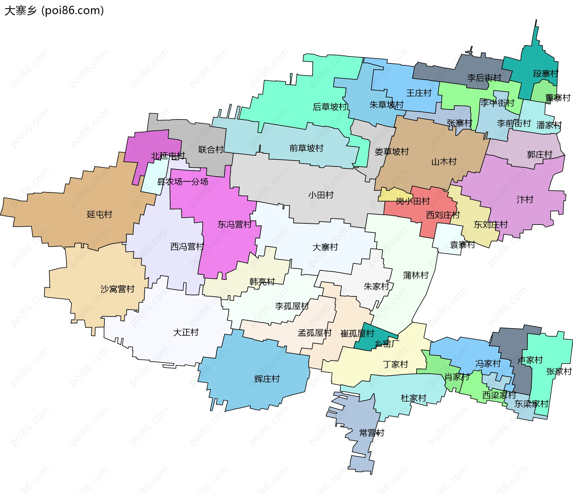 大寨乡边界地图(五级行政区划)
