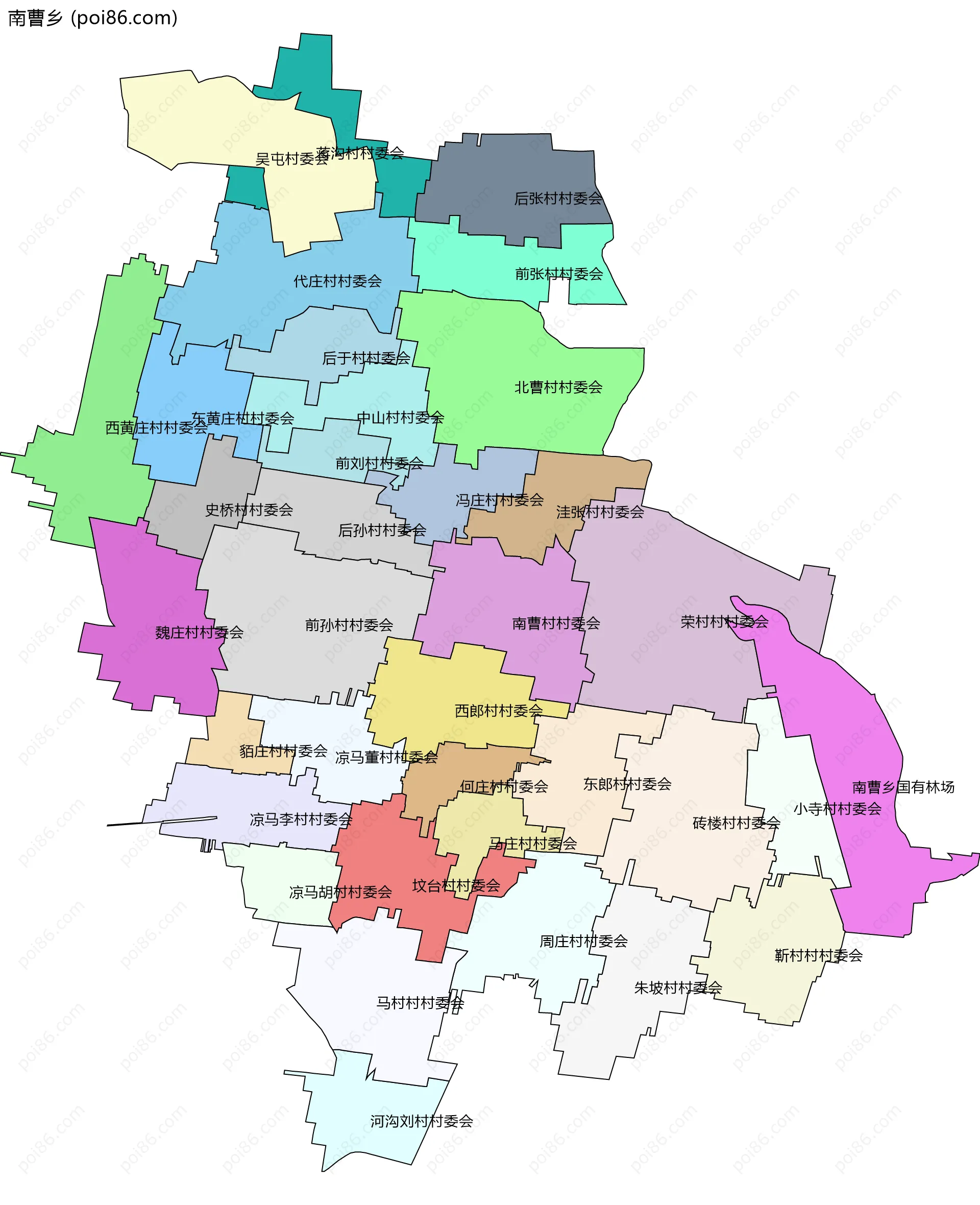 南曹乡边界地图(五级行政区划)