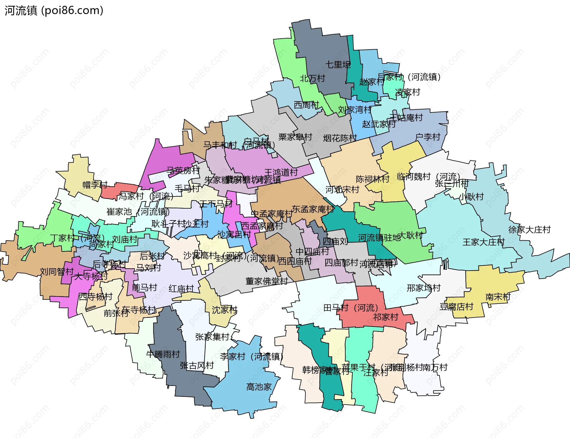 河流镇边界地图(五级行政区划)