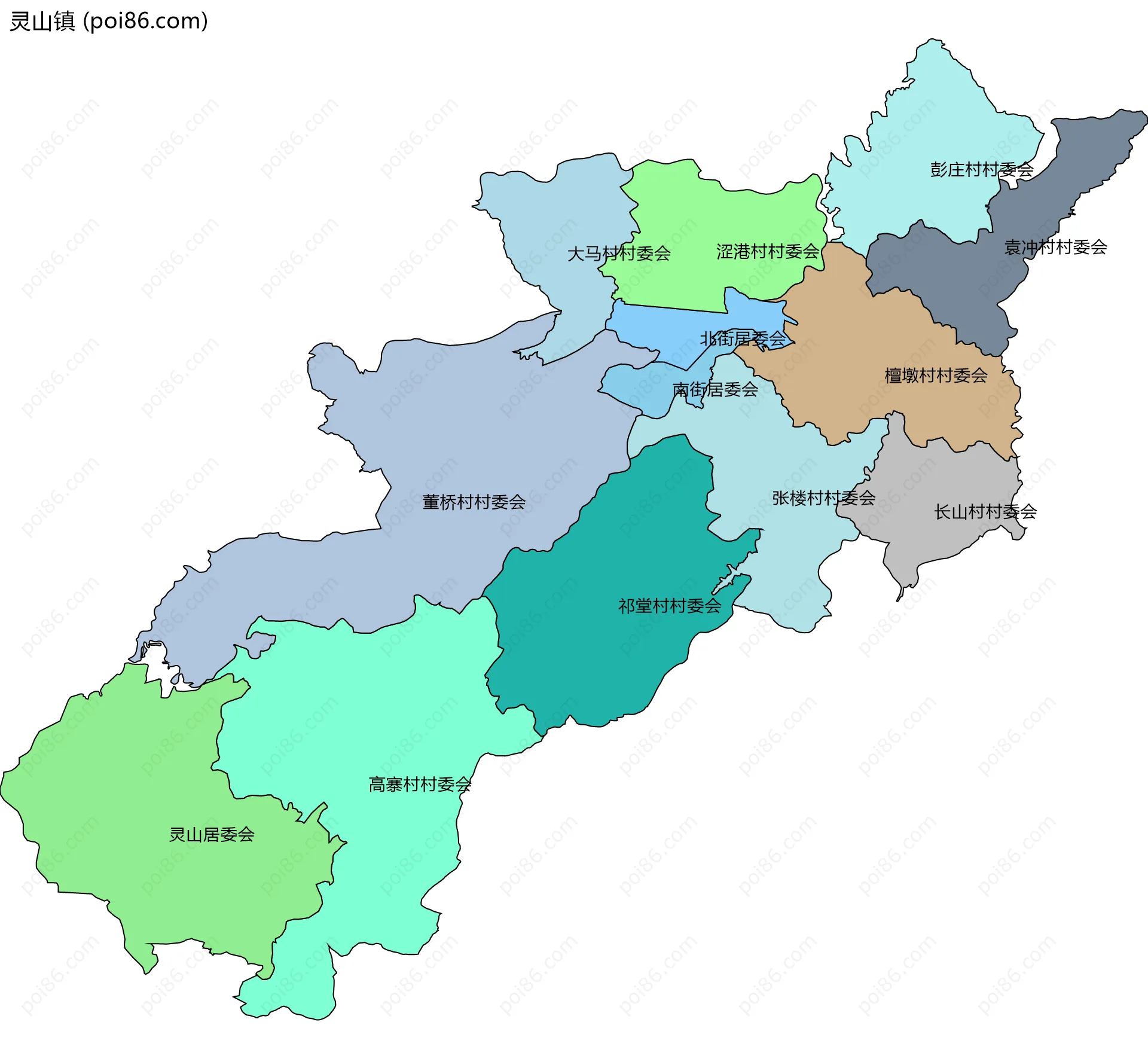 灵山镇边界地图(五级行政区划)
