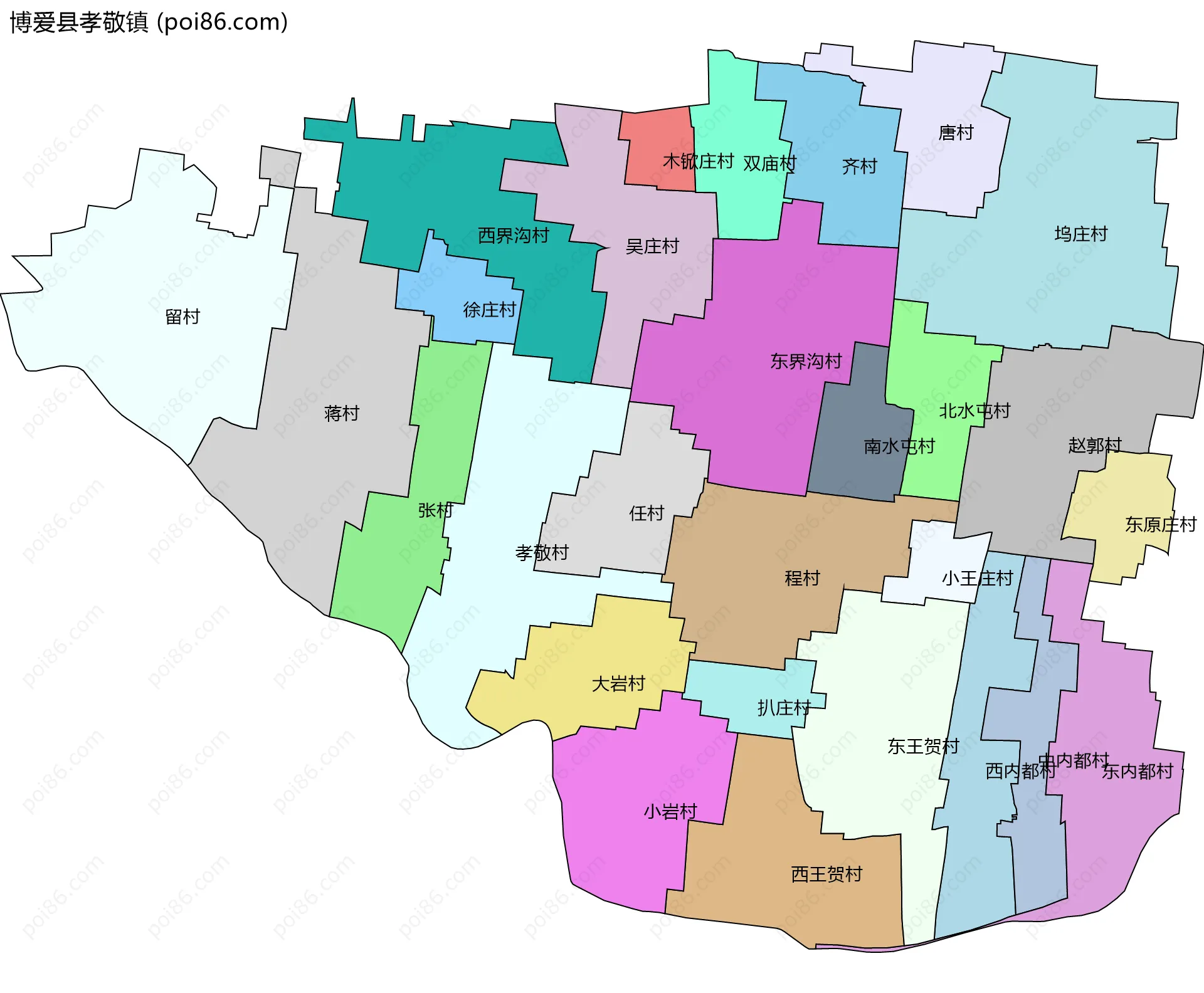 博爱县孝敬镇边界地图(五级行政区划)