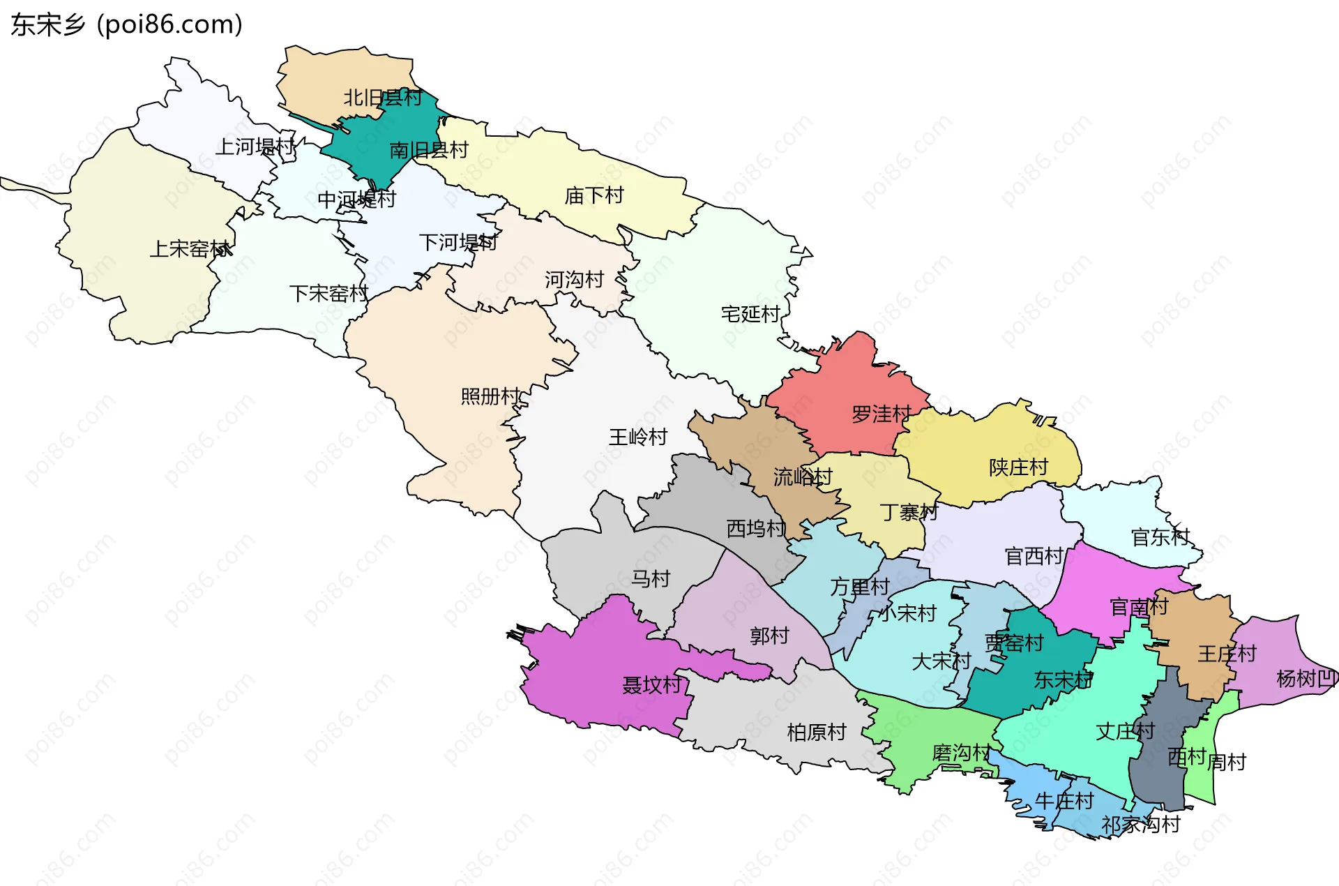 东宋乡边界地图(五级行政区划)