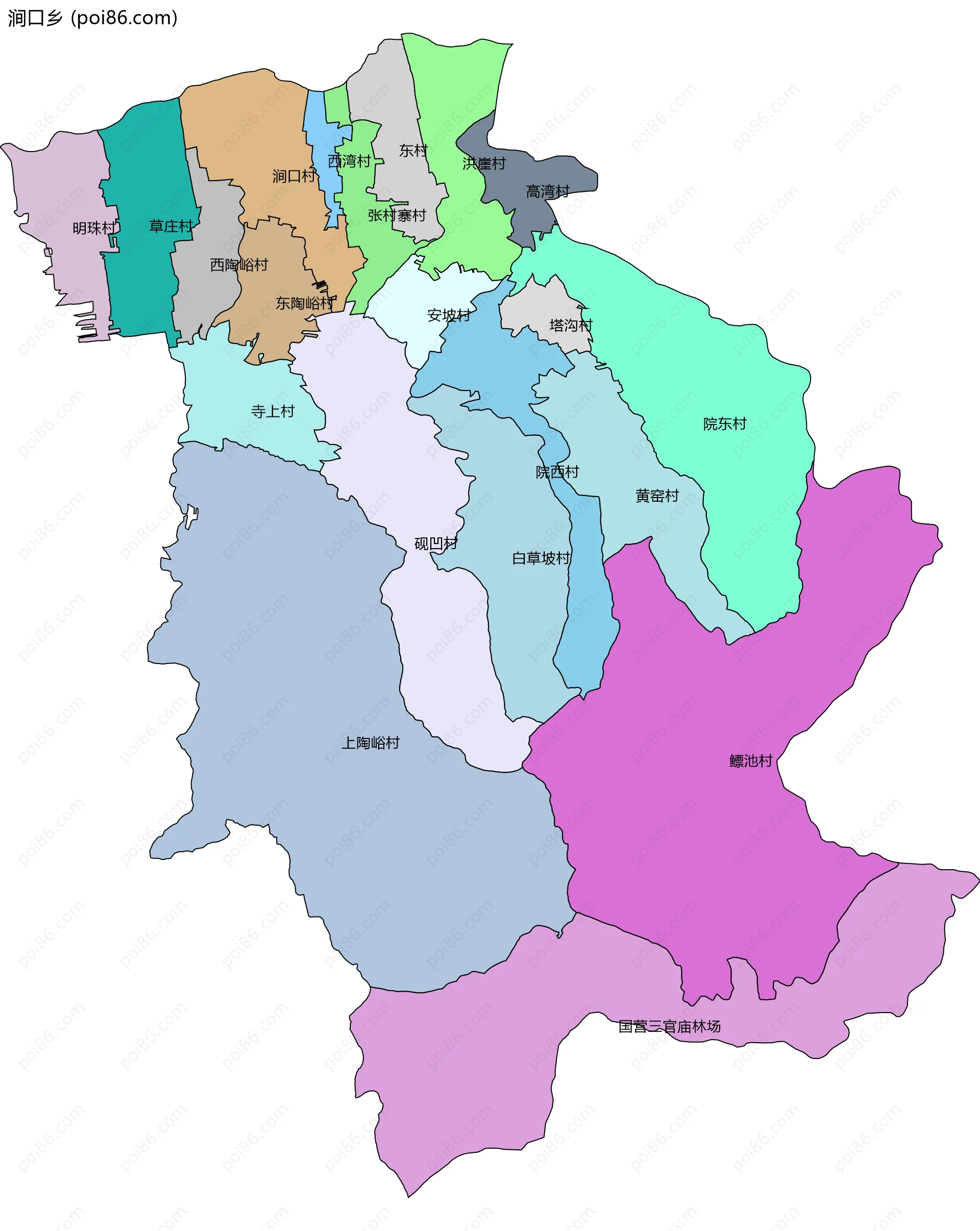 涧口乡边界地图(五级行政区划)