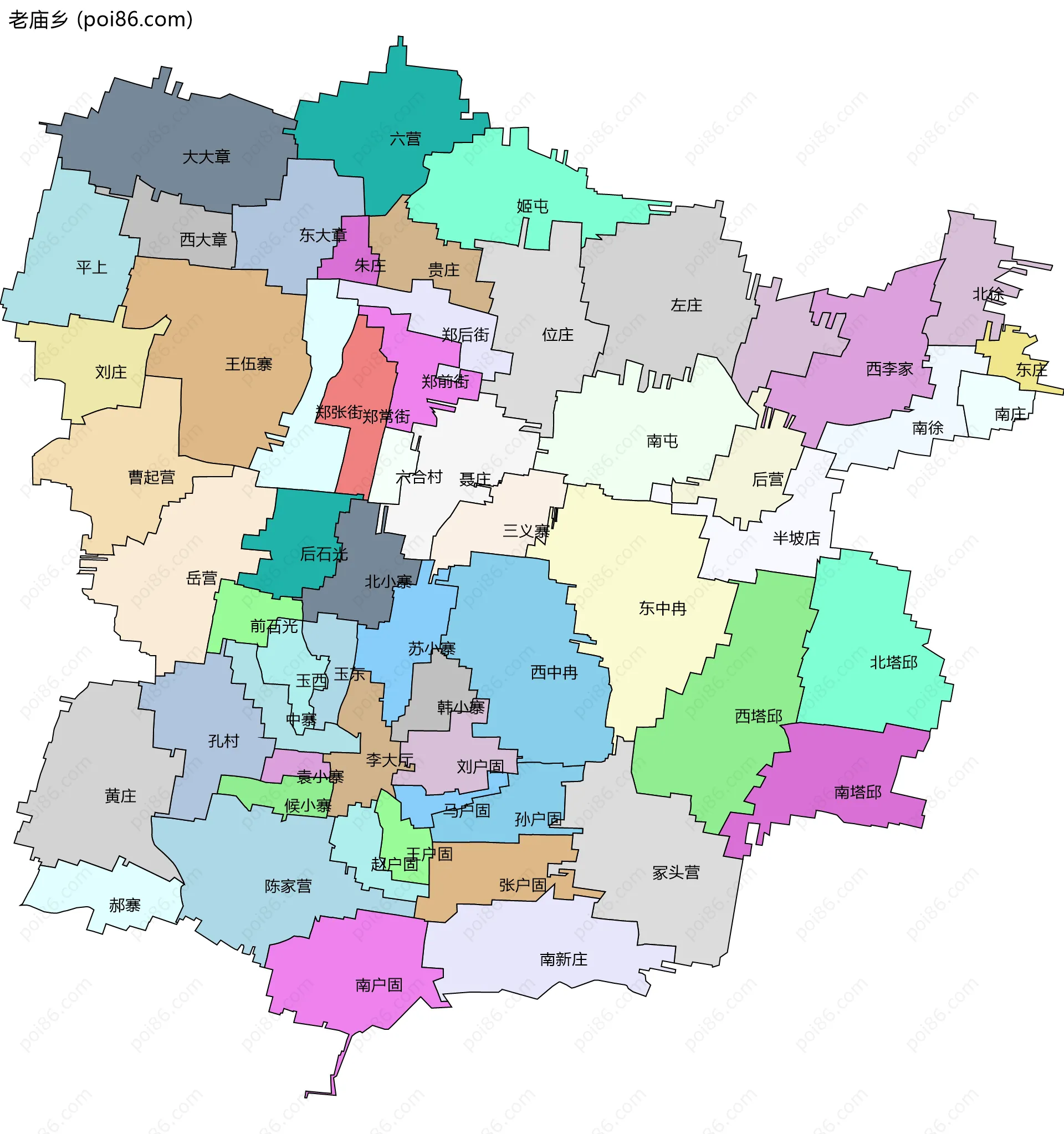 老庙乡边界地图(五级行政区划)