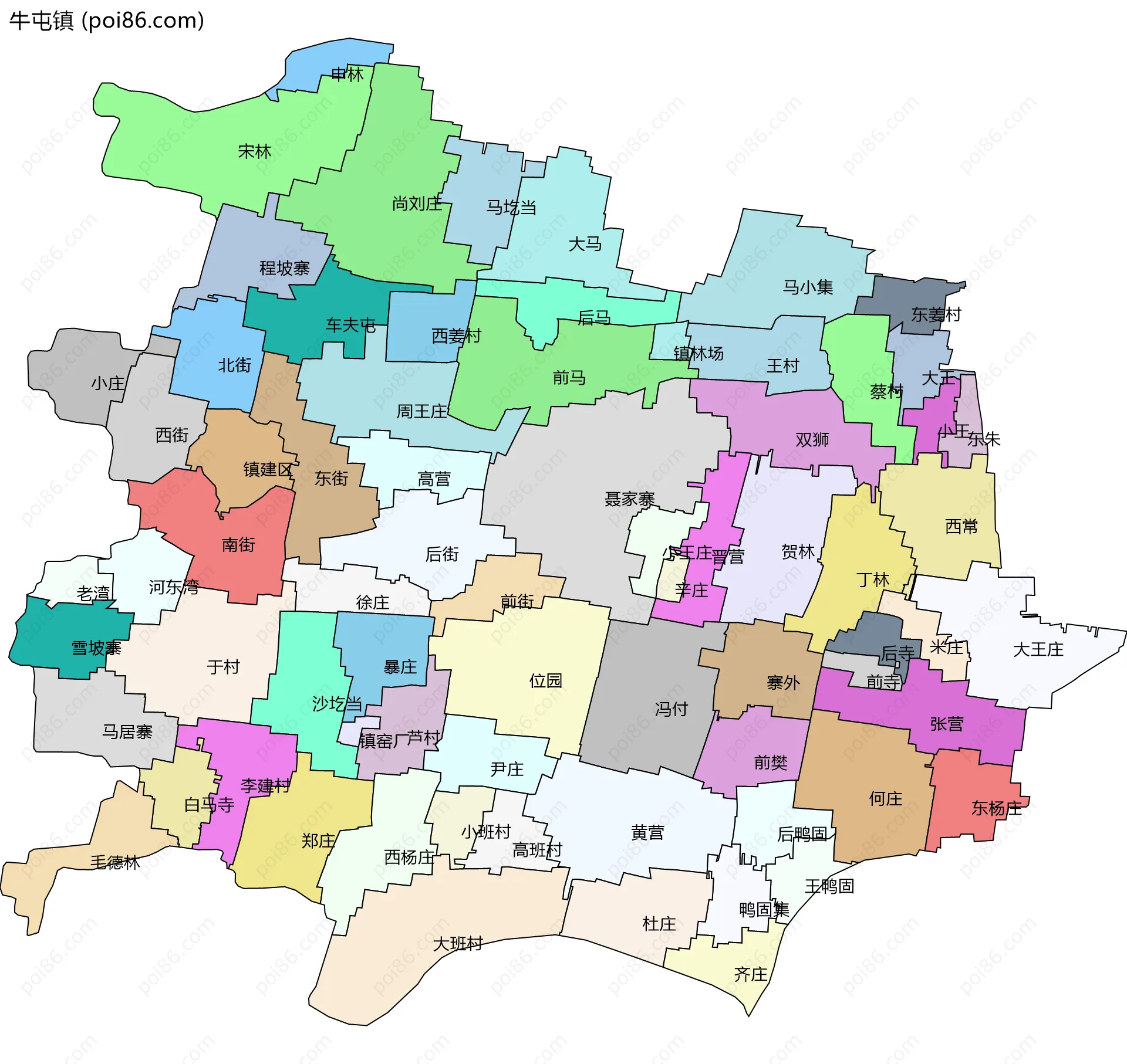 牛屯镇边界地图(五级行政区划)