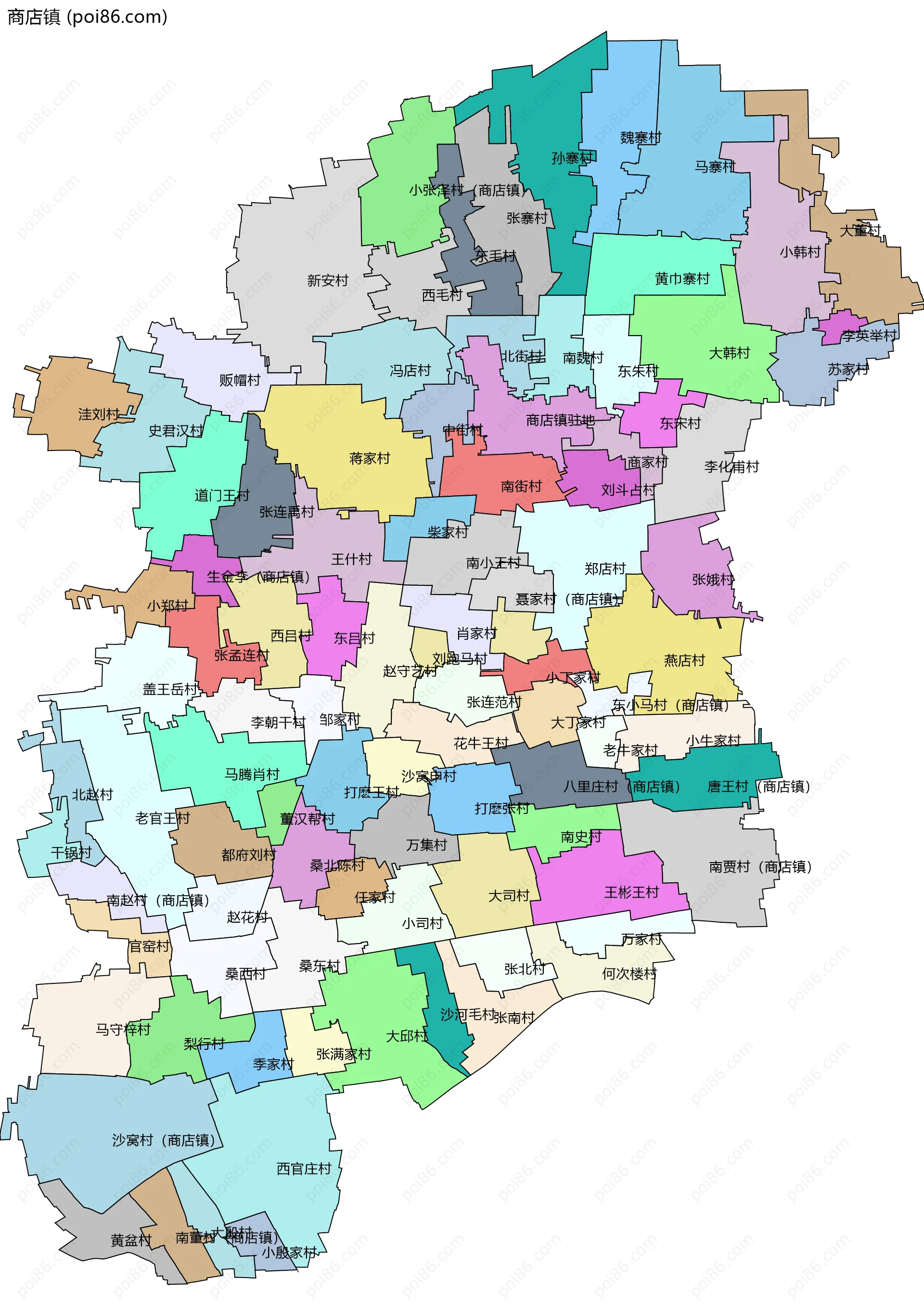 商店镇边界地图(五级行政区划)