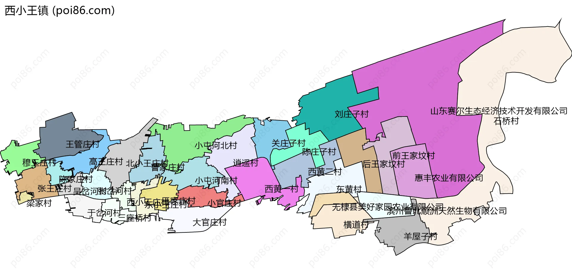 西小王镇边界地图(五级行政区划)