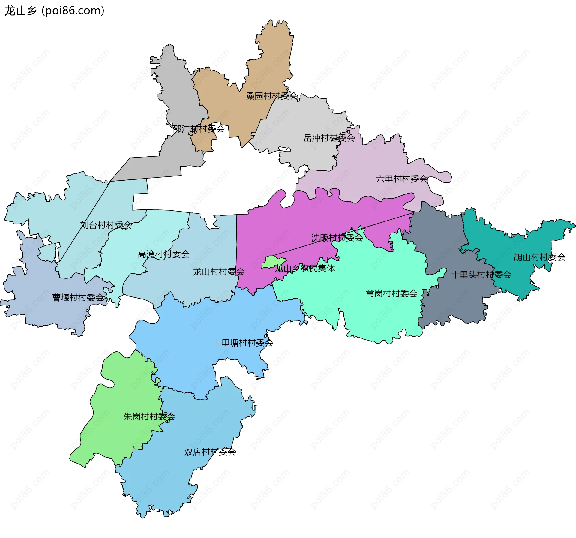 龙山乡边界地图(五级行政区划)