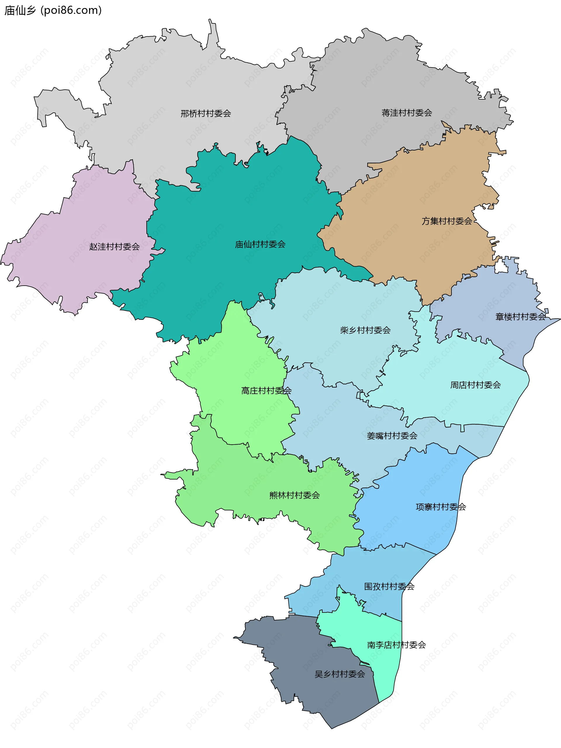 庙仙乡边界地图(五级行政区划)