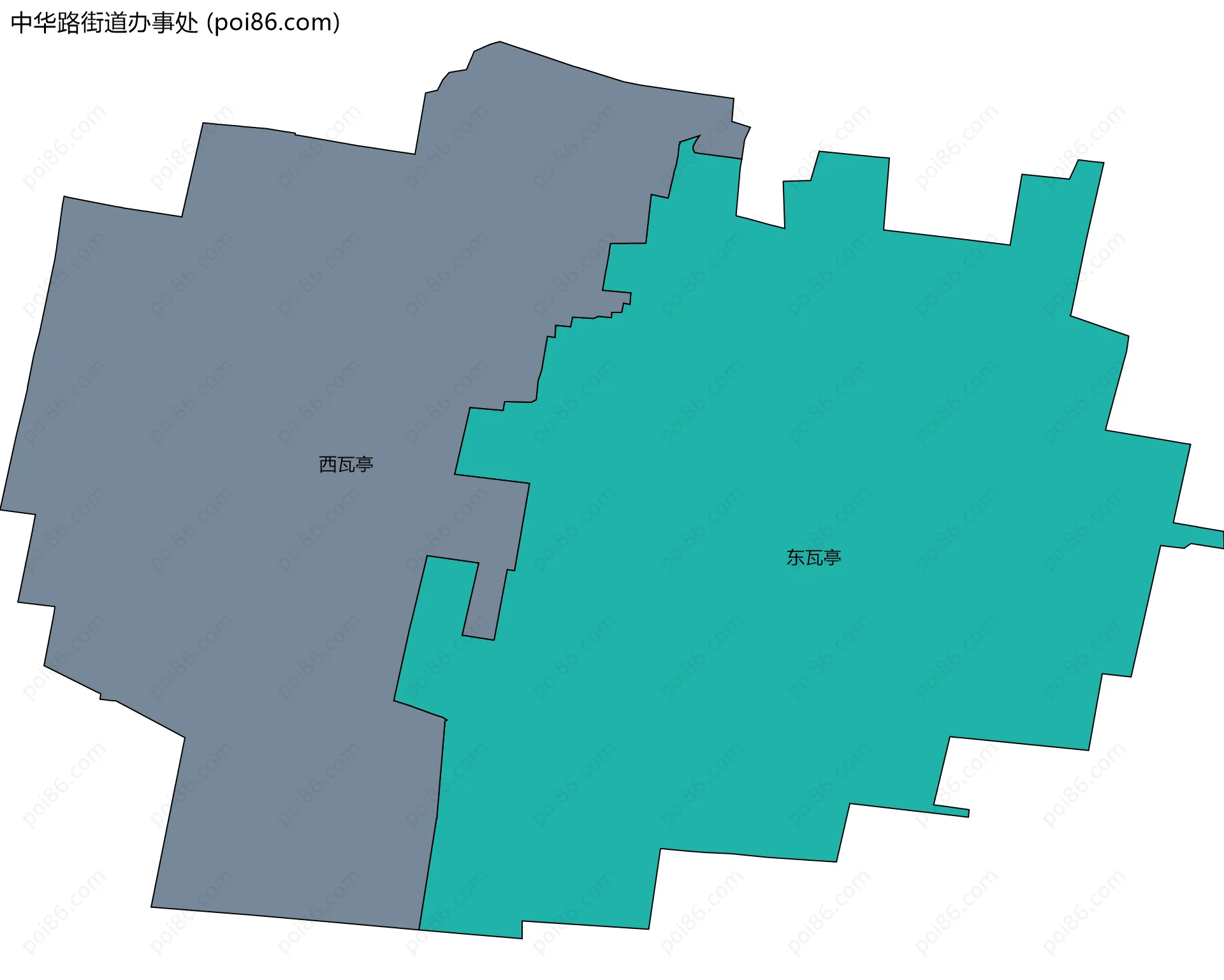 中华路街道办事处边界地图(五级行政区划)