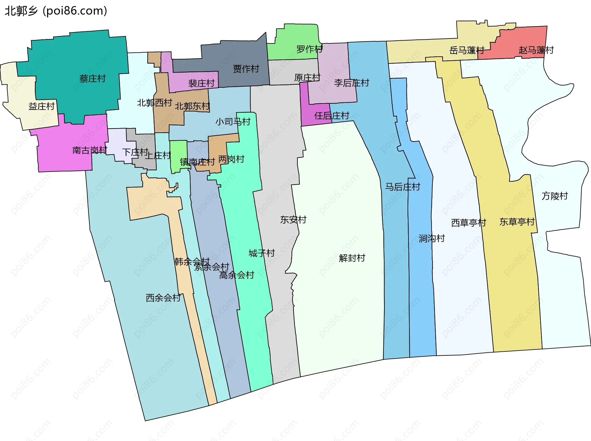 北郭乡边界地图(五级行政区划)
