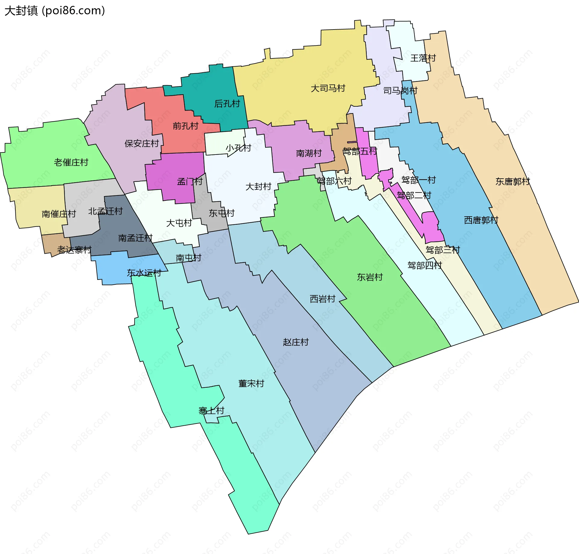 大封镇边界地图(五级行政区划)