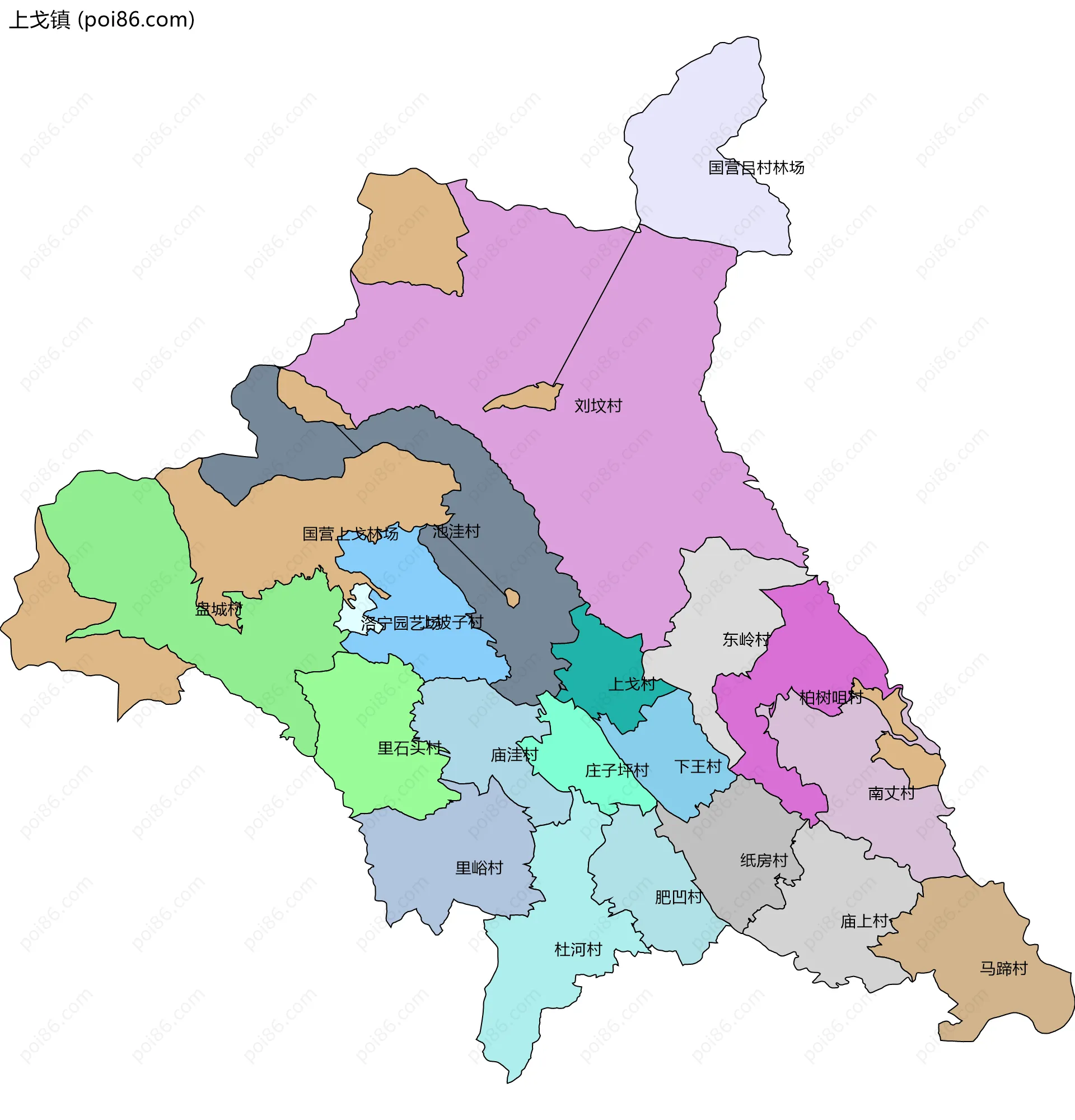 上戈镇边界地图(五级行政区划)