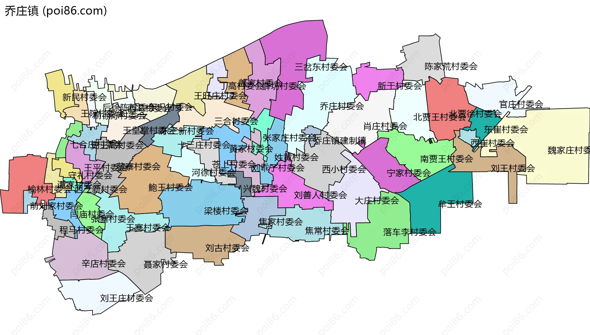 乔庄镇边界地图(五级行政区划)