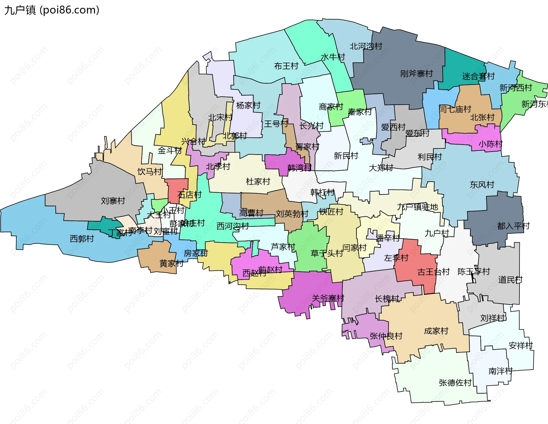 九户镇边界地图(五级行政区划)