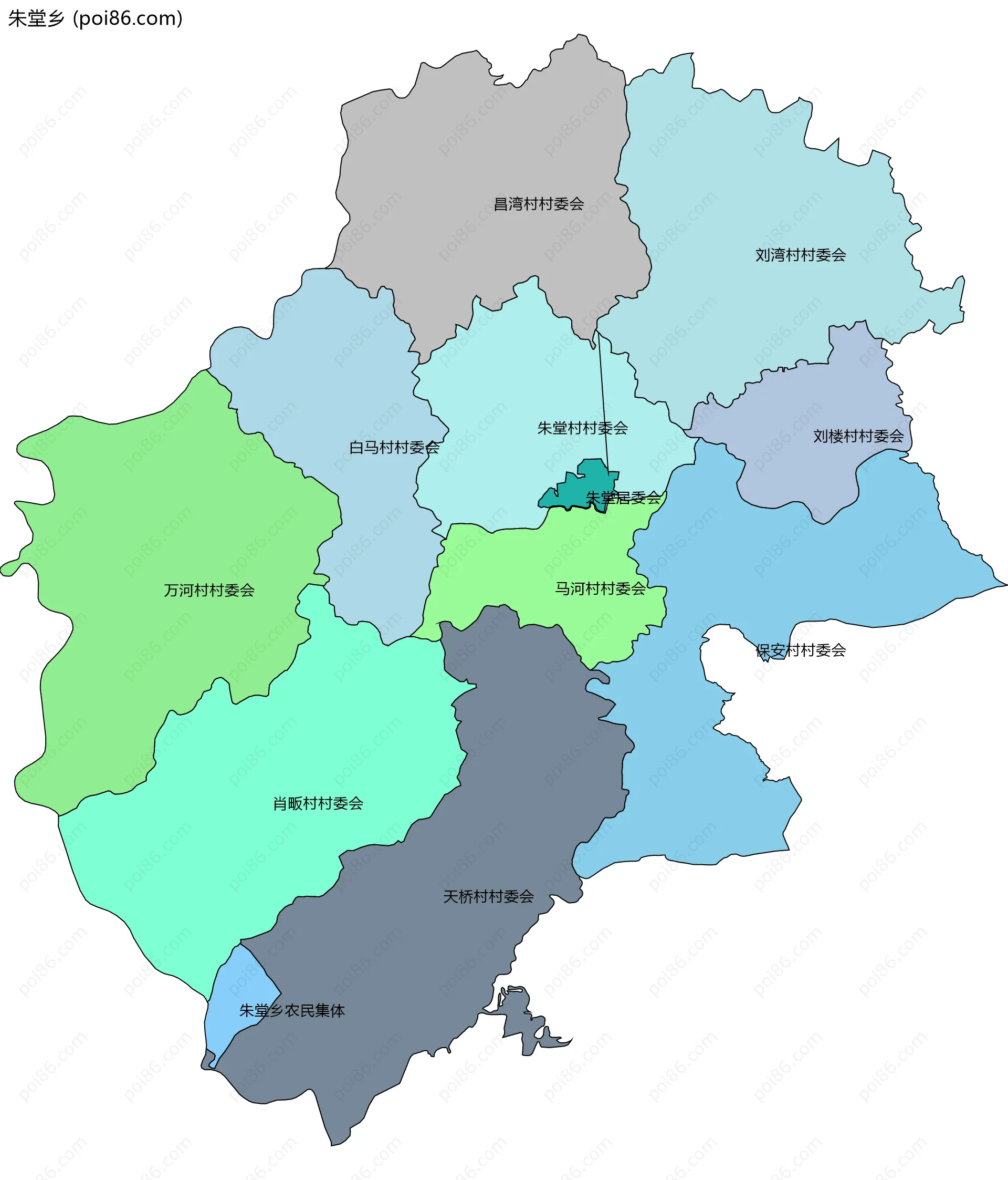 朱堂乡边界地图(五级行政区划)