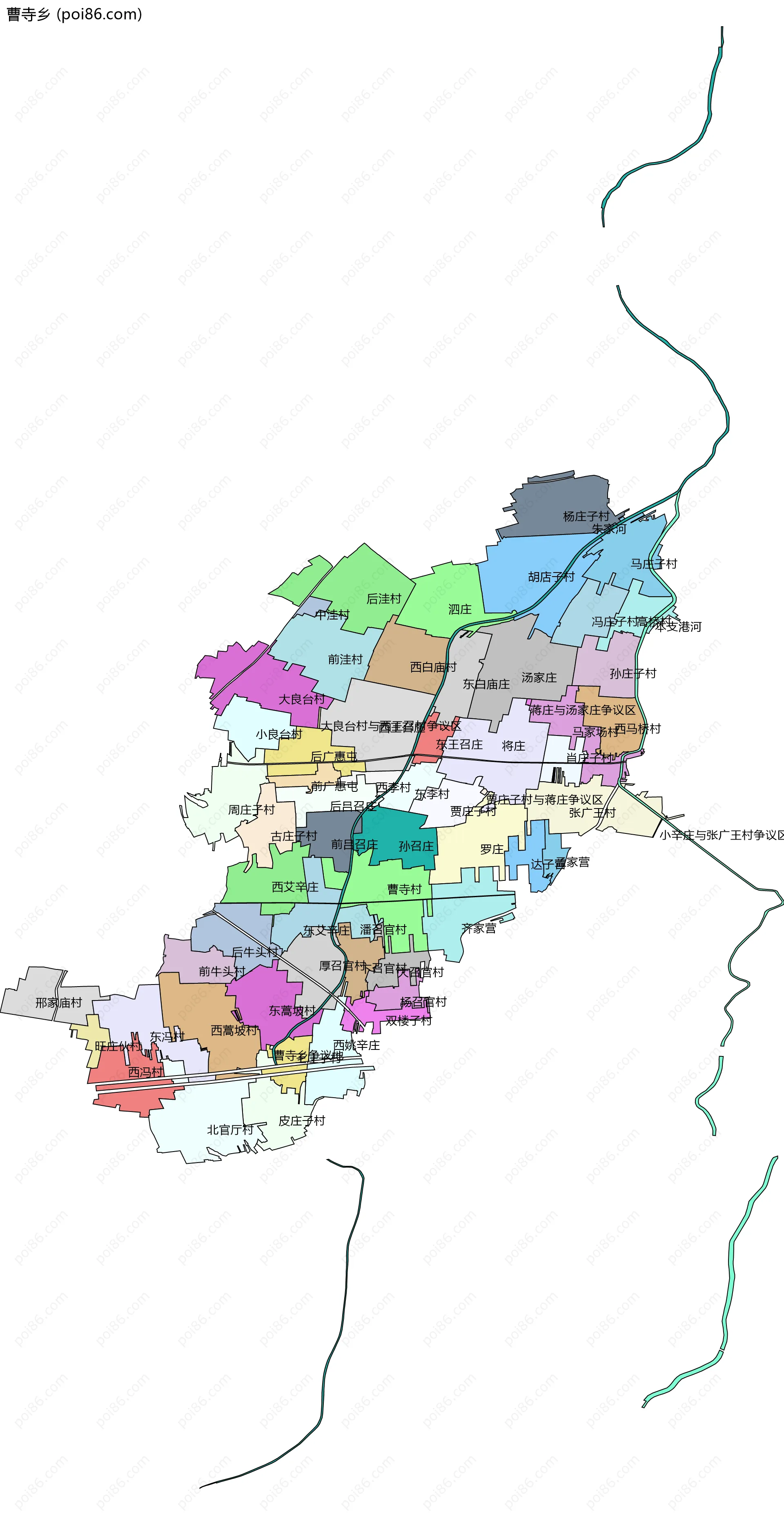 曹寺乡边界地图(五级行政区划)