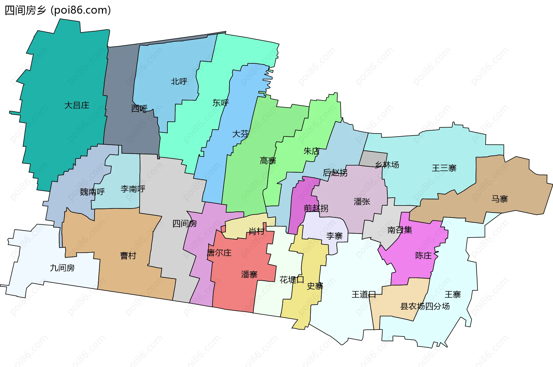 四间房乡边界地图(五级行政区划)