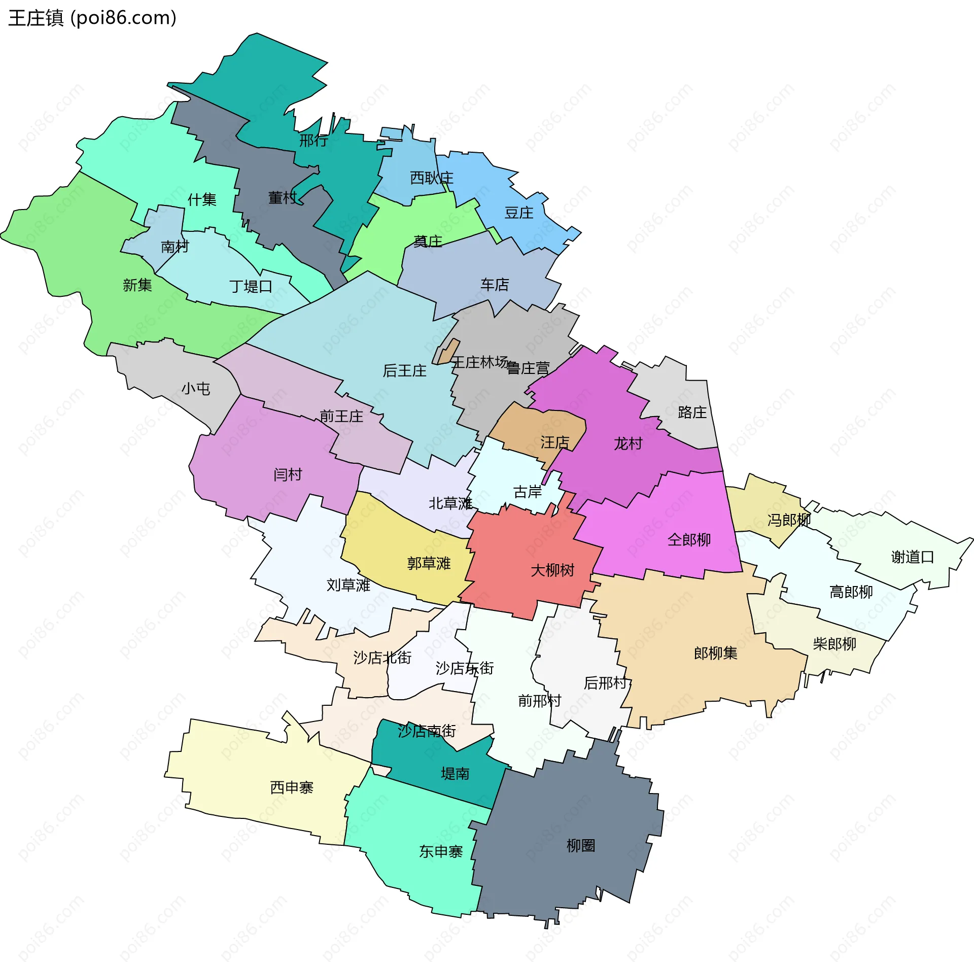 王庄镇边界地图(五级行政区划)