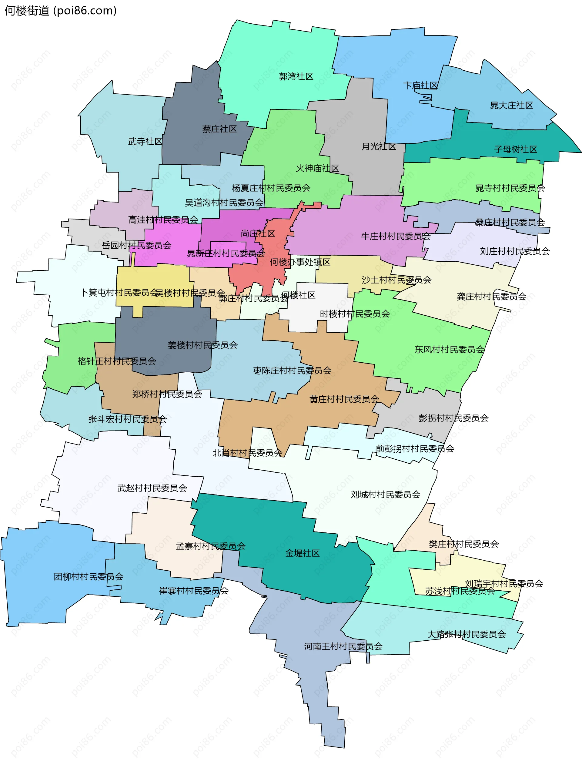 何楼街道边界地图(五级行政区划)