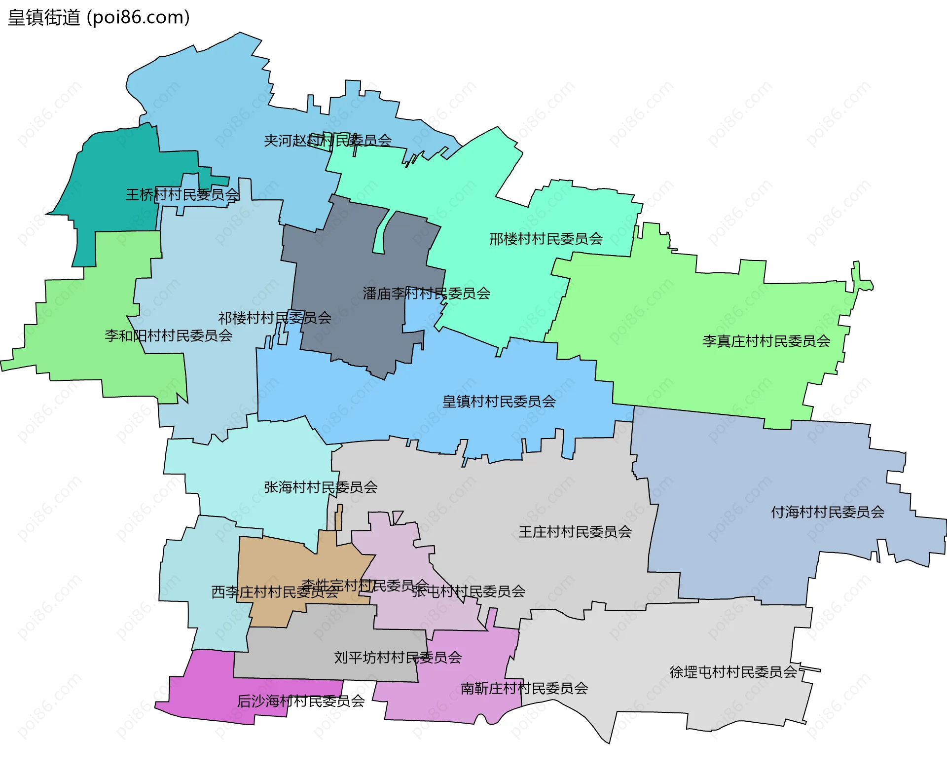 皇镇街道边界地图(五级行政区划)
