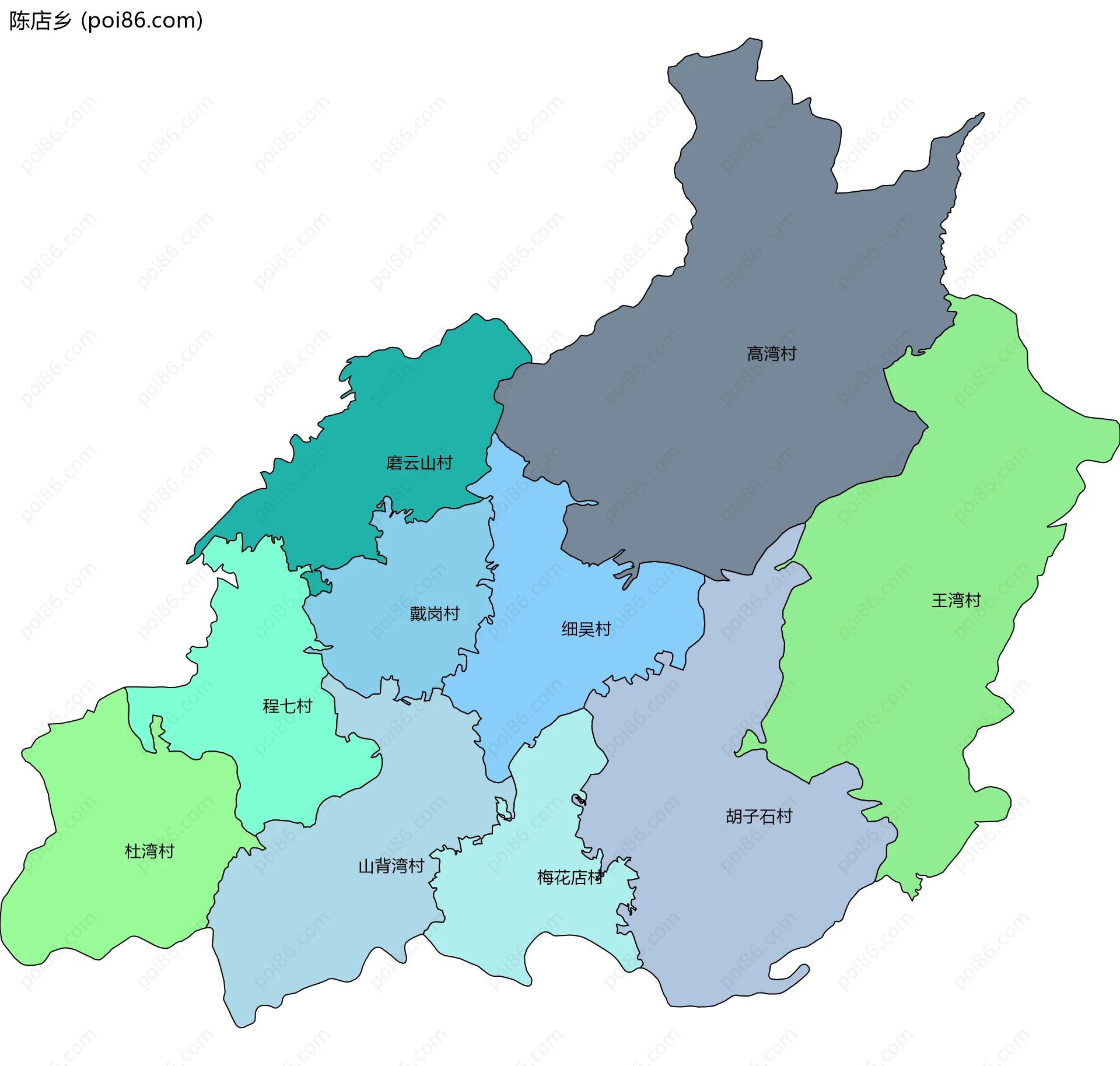 陈店乡边界地图(五级行政区划)