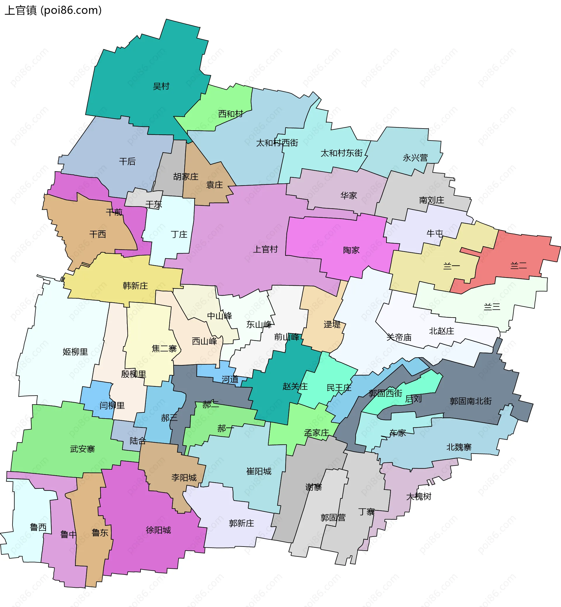 上官镇边界地图(五级行政区划)