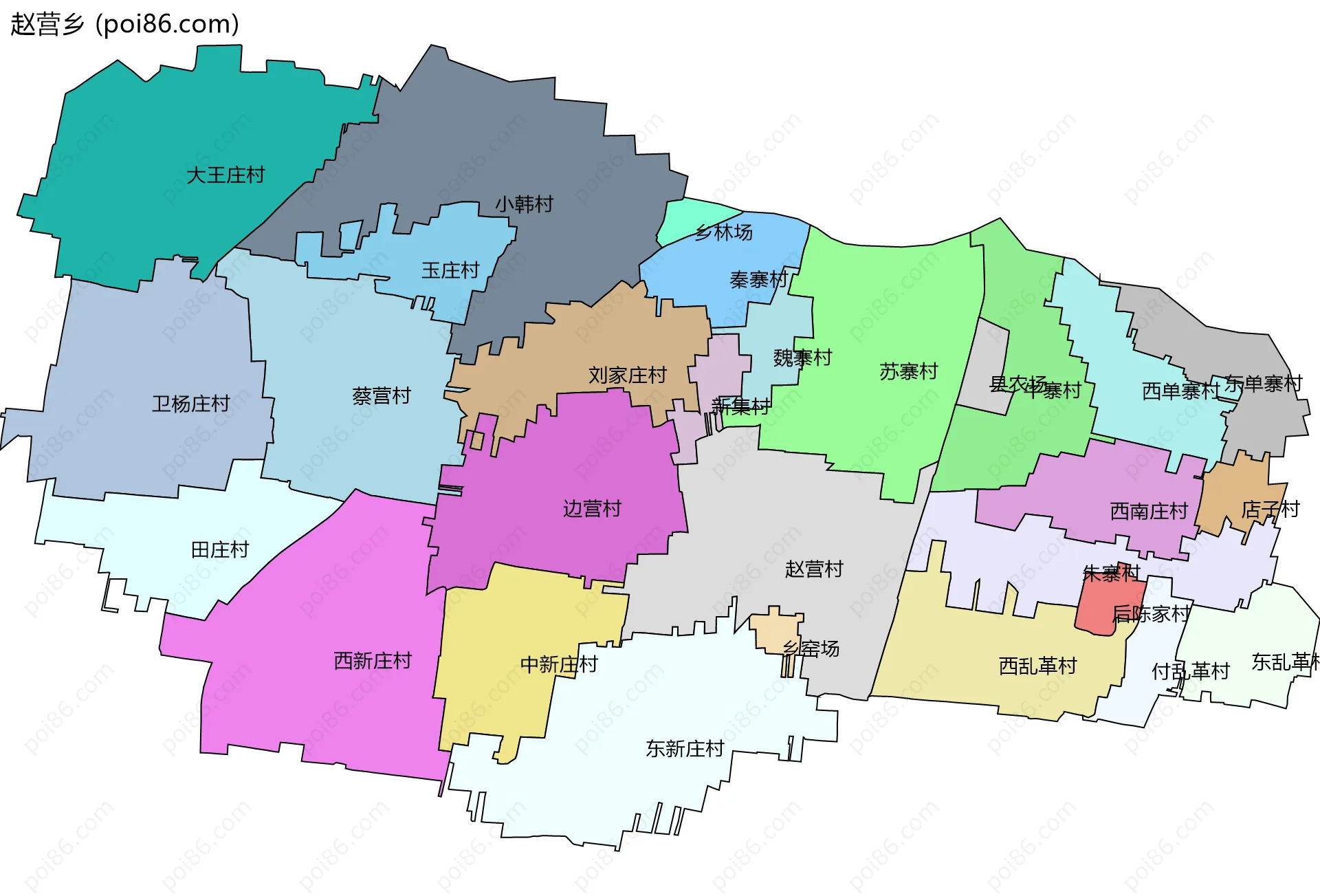赵营乡边界地图(五级行政区划)