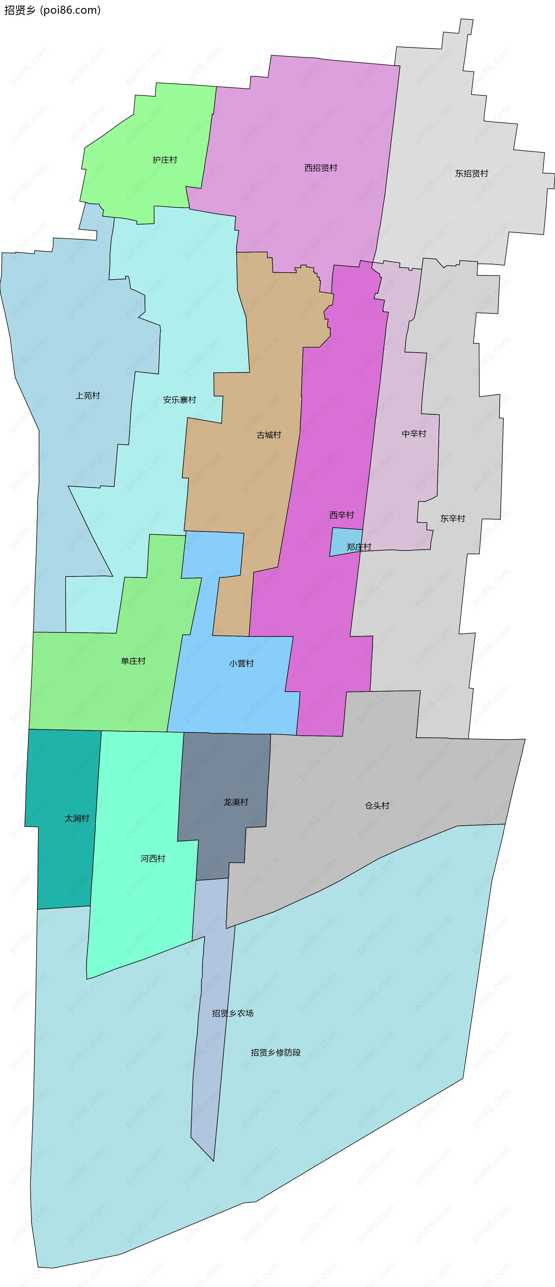 招贤乡边界地图(五级行政区划)