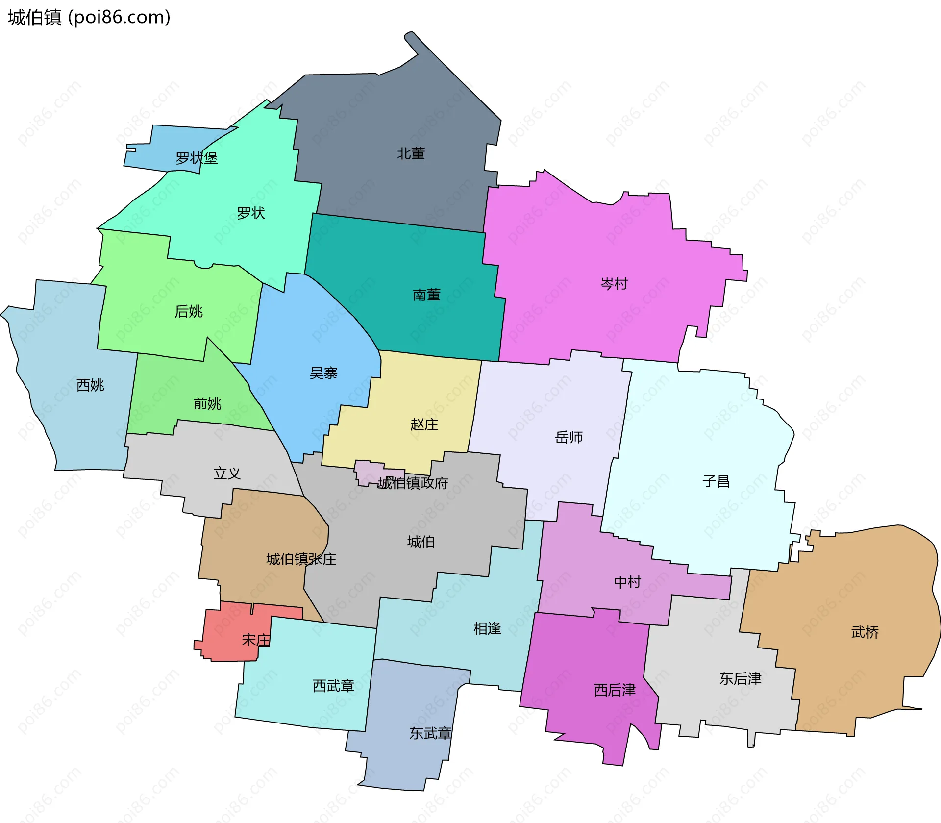 城伯镇边界地图(五级行政区划)