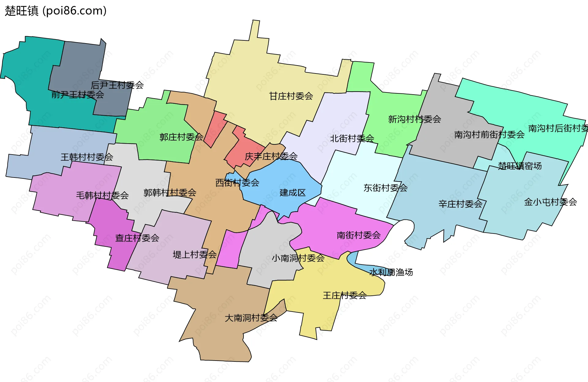 楚旺镇边界地图(五级行政区划)