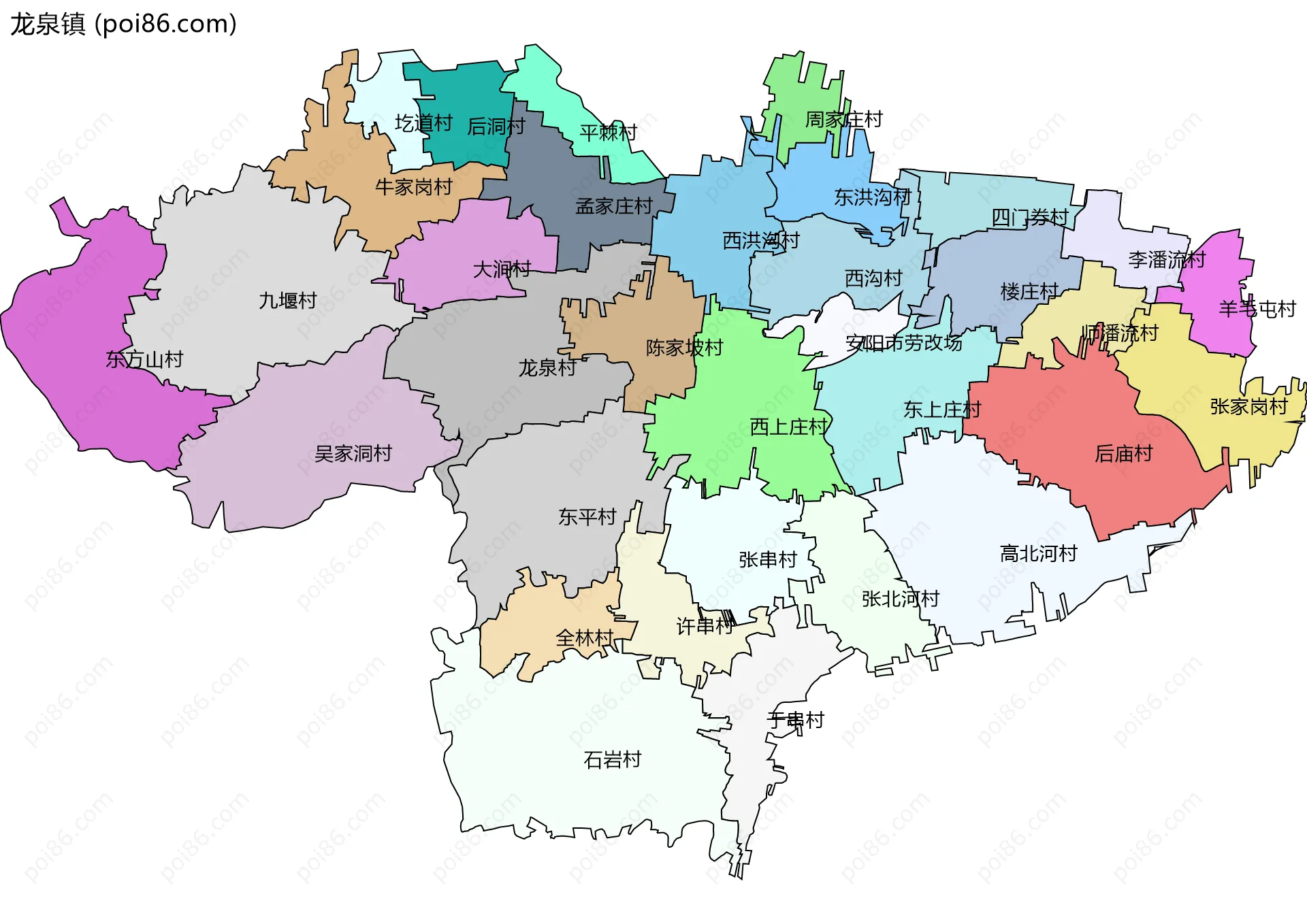 龙泉镇边界地图(五级行政区划)