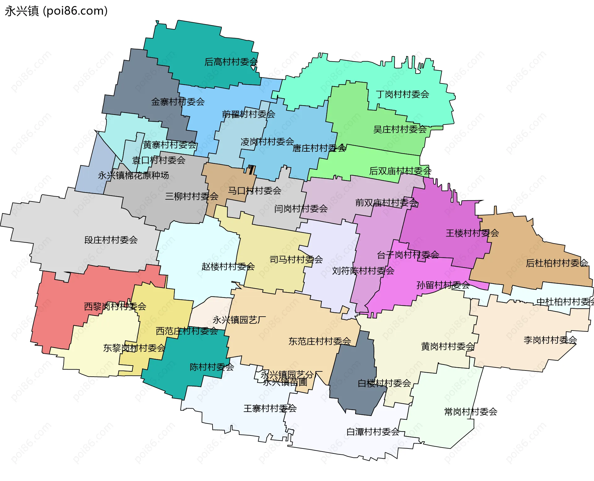 永兴镇边界地图(五级行政区划)