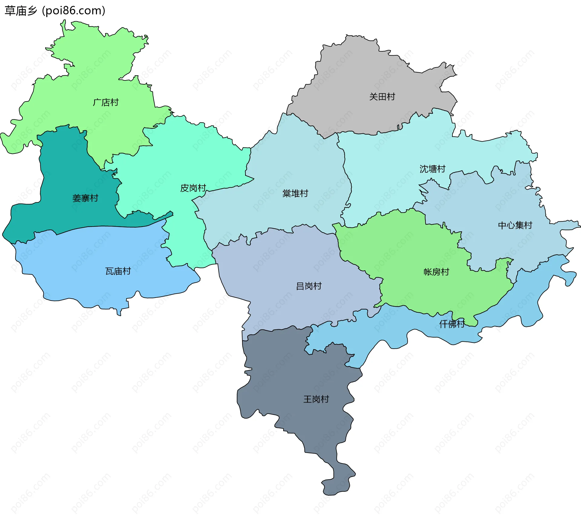 草庙乡边界地图(五级行政区划)