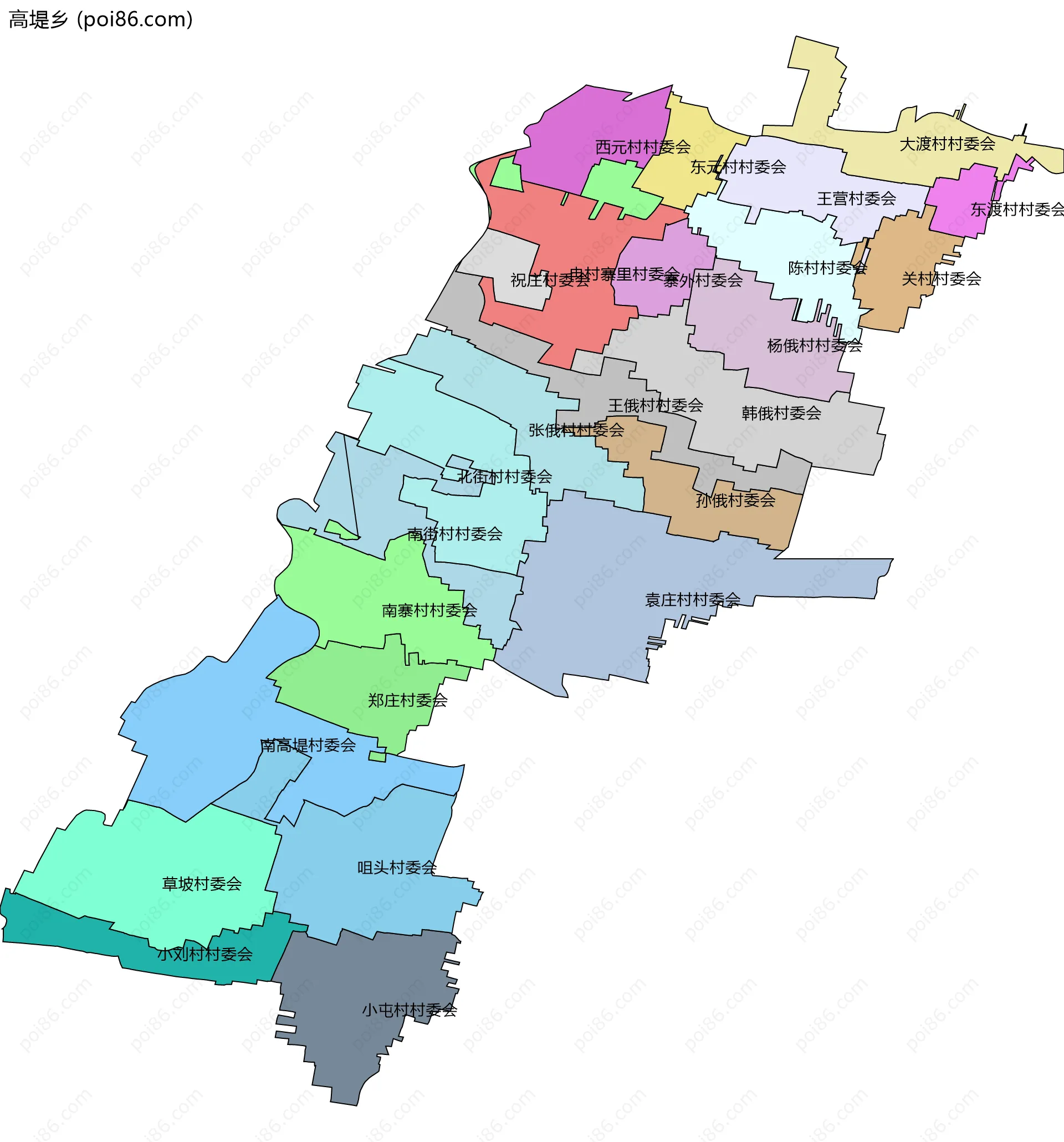 高堤乡边界地图(五级行政区划)