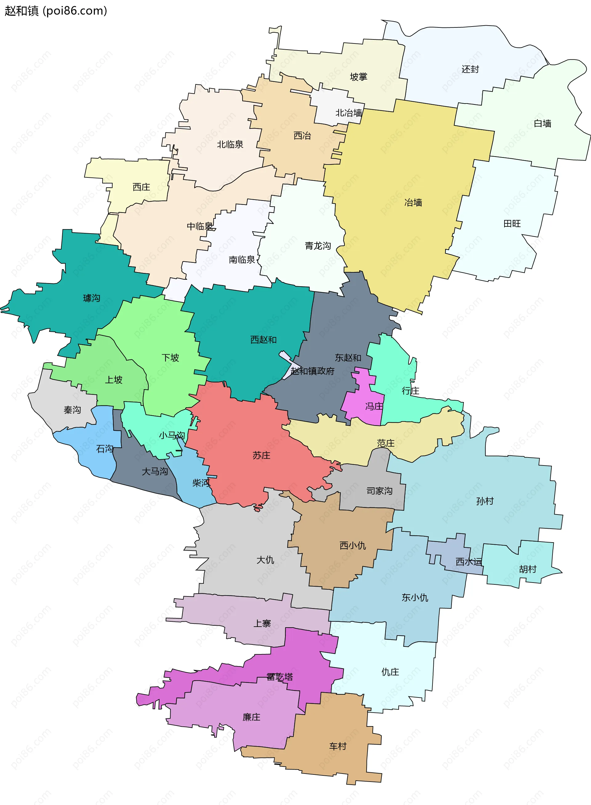 赵和镇边界地图(五级行政区划)