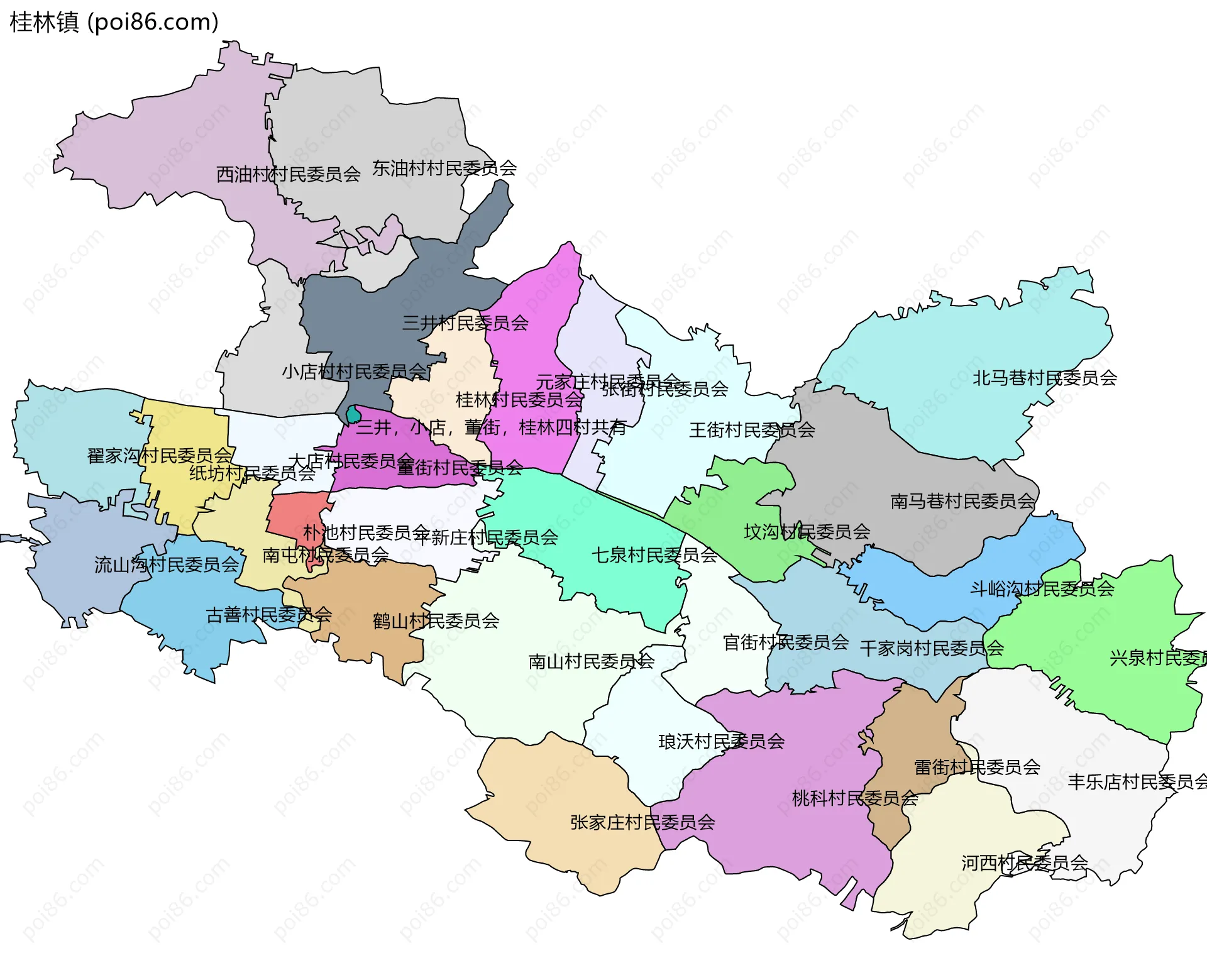 桂林镇边界地图(五级行政区划)