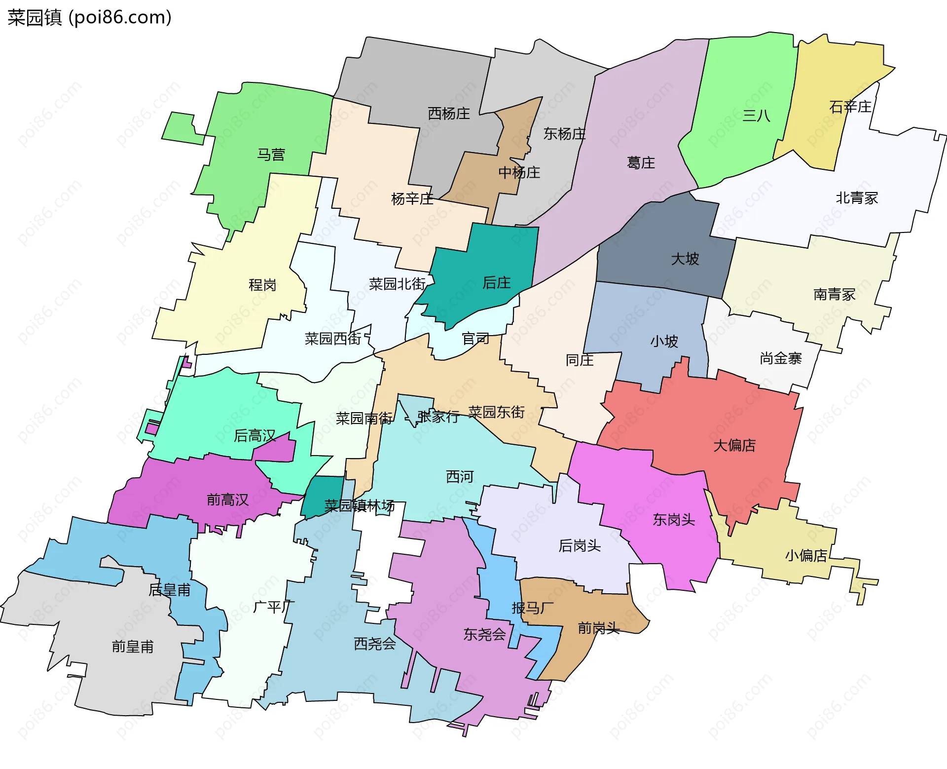 菜园镇边界地图(五级行政区划)