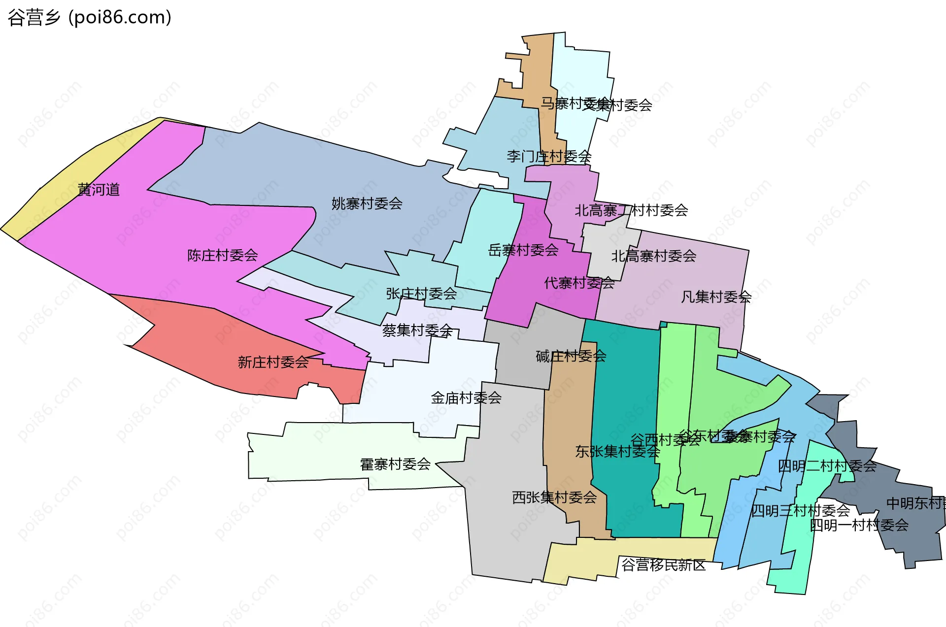 谷营乡边界地图(五级行政区划)
