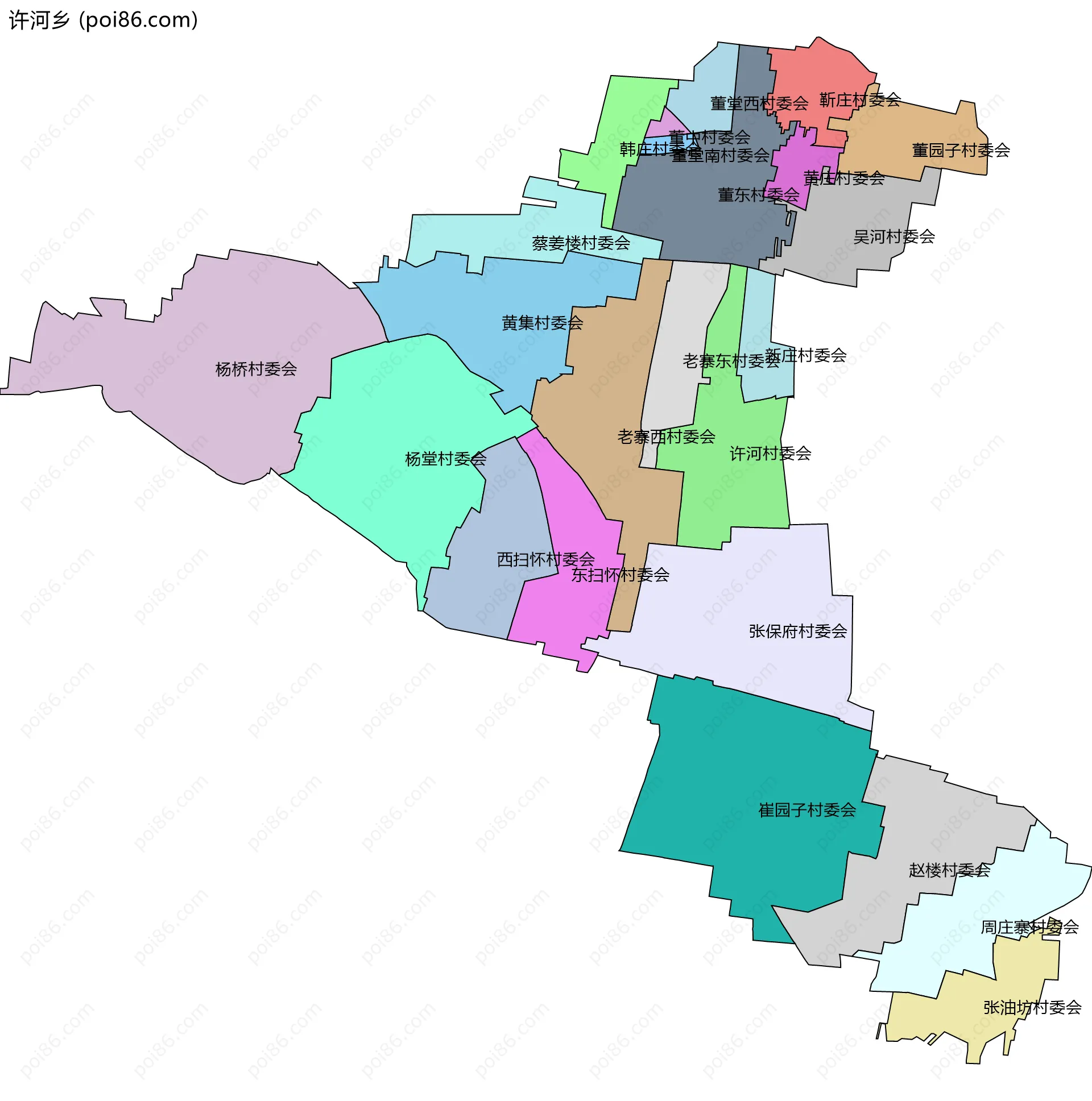 许河乡边界地图(五级行政区划)