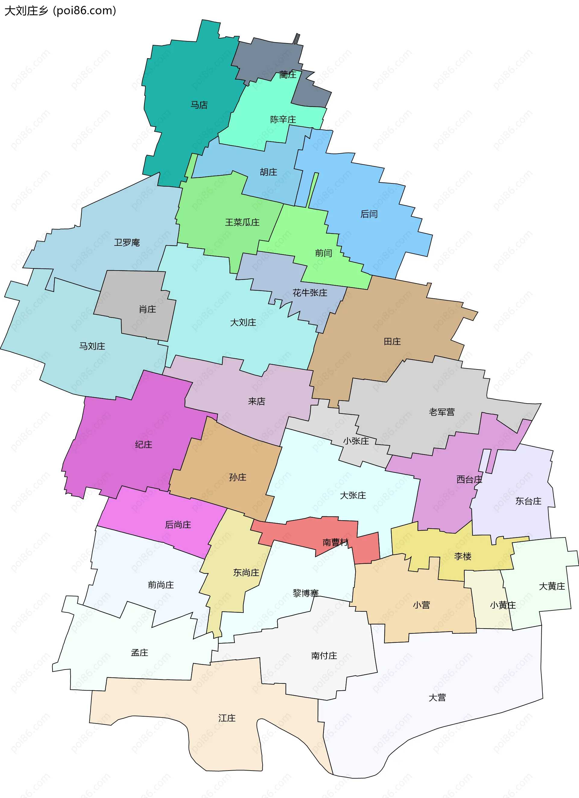 大刘庄乡边界地图(五级行政区划)