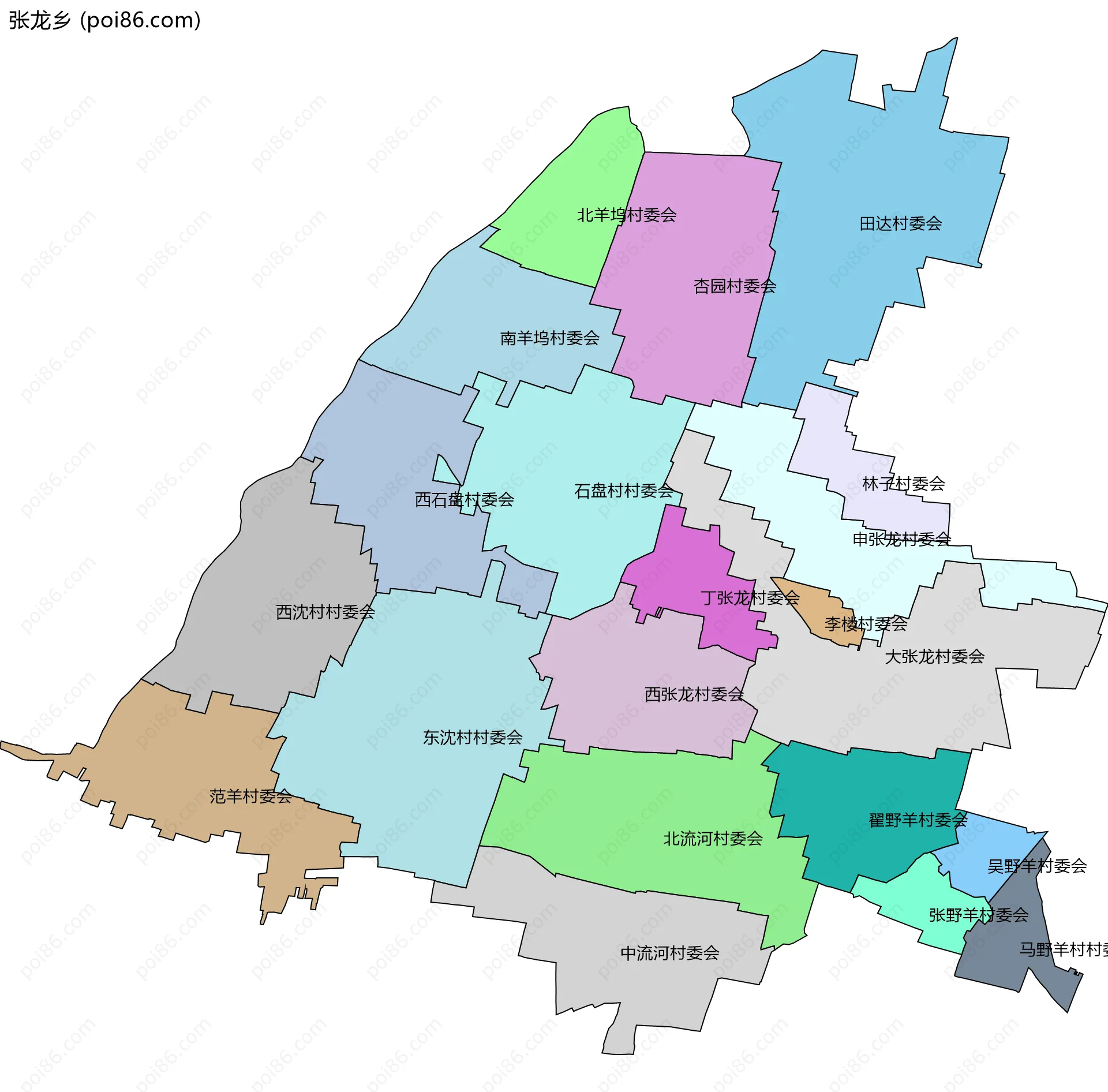 张龙乡边界地图(五级行政区划)