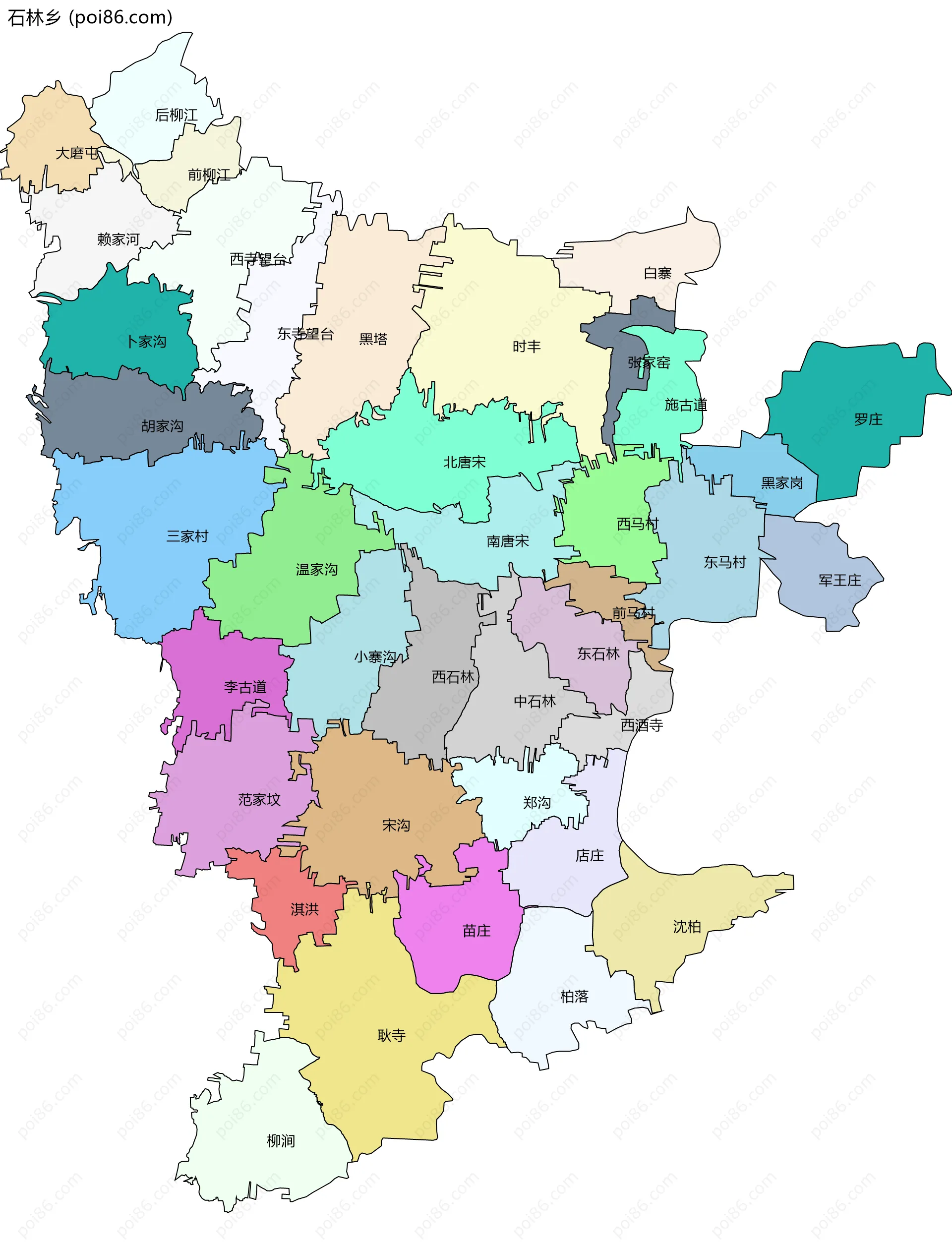 石林乡边界地图(五级行政区划)